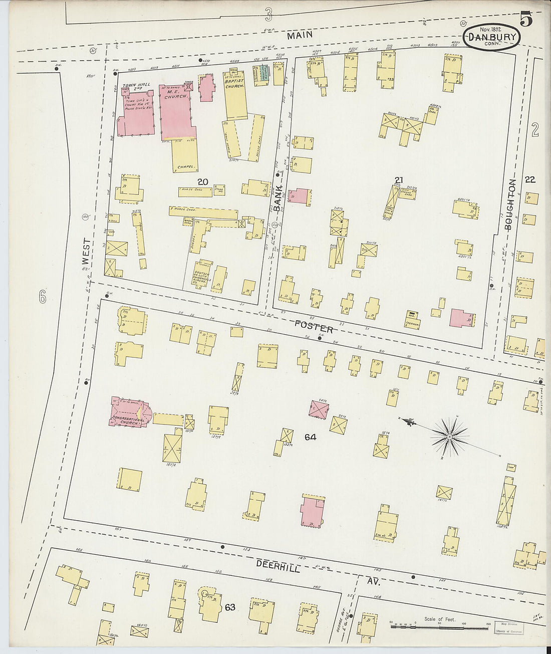 This old map of Danbury, Fairfield County, Connecticut was created by Sanborn Map Company in 1892