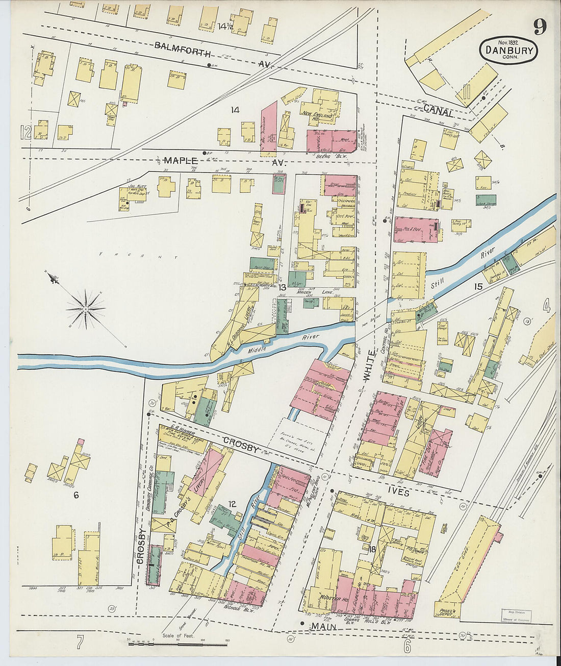 This old map of Danbury, Fairfield County, Connecticut was created by Sanborn Map Company in 1892