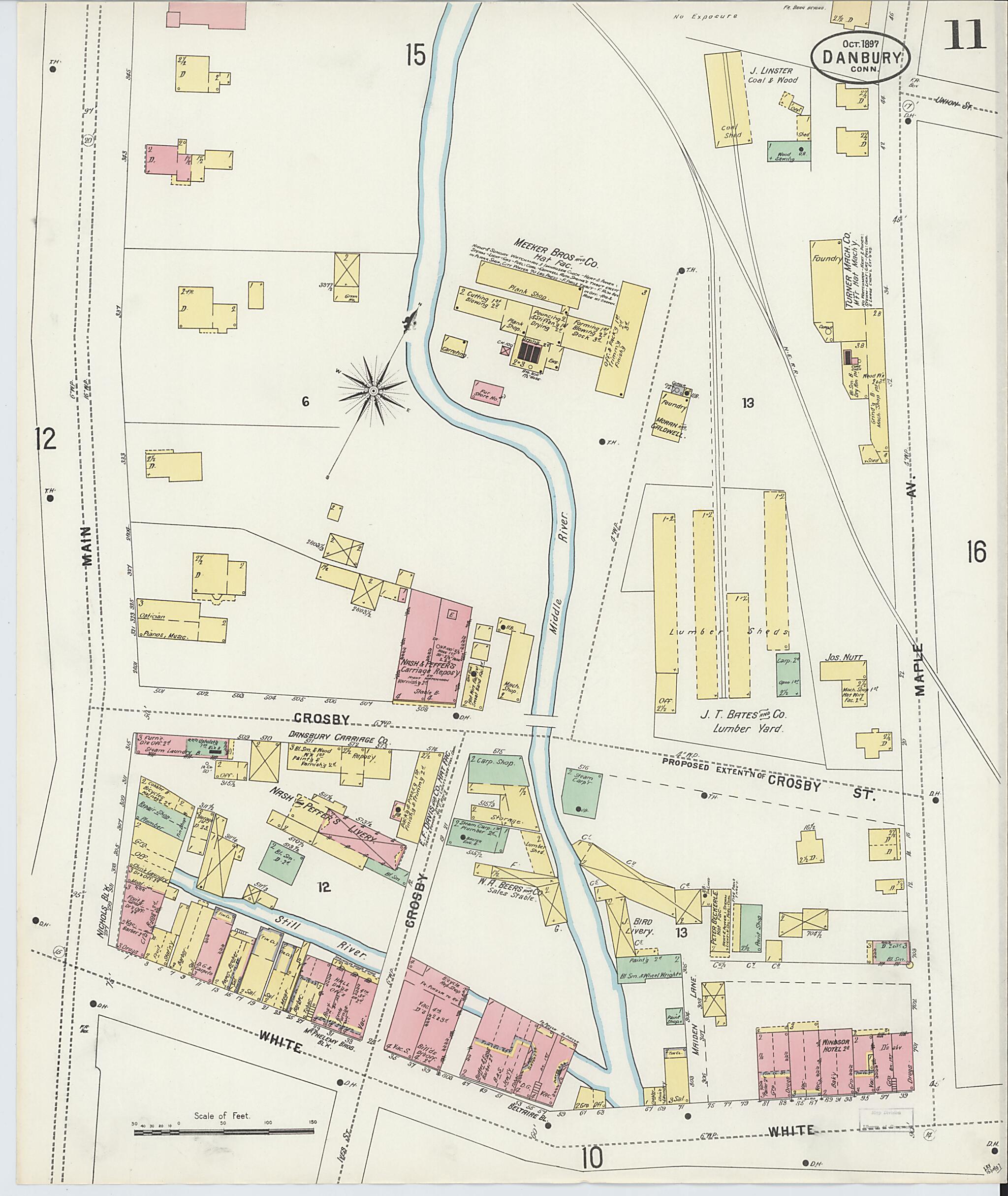 This old map of Danbury, Fairfield County, Connecticut was created by Sanborn Map Company in 1897