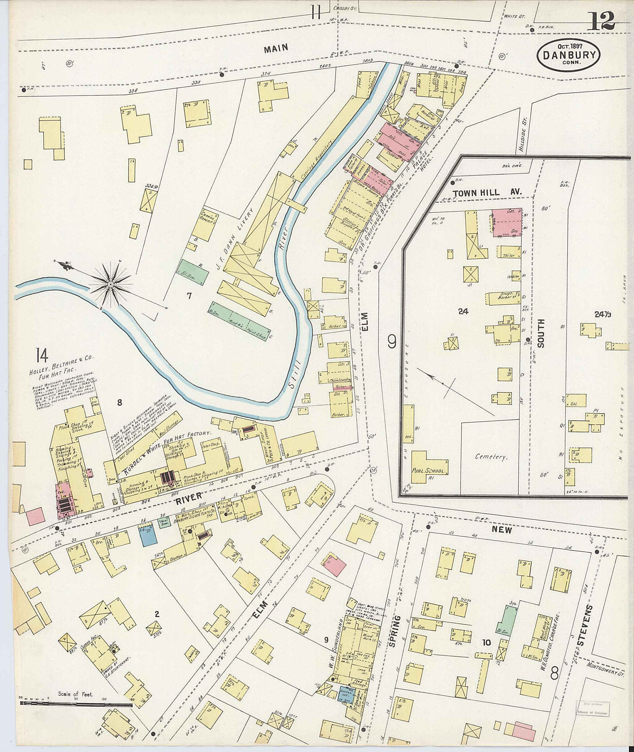 This old map of Danbury, Fairfield County, Connecticut was created by Sanborn Map Company in 1897