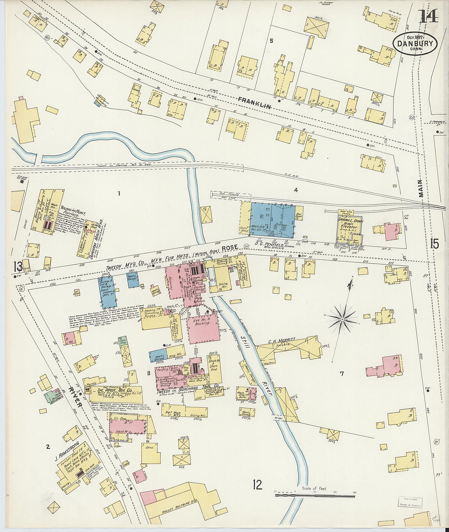 This old map of Danbury, Fairfield County, Connecticut was created by Sanborn Map Company in 1897