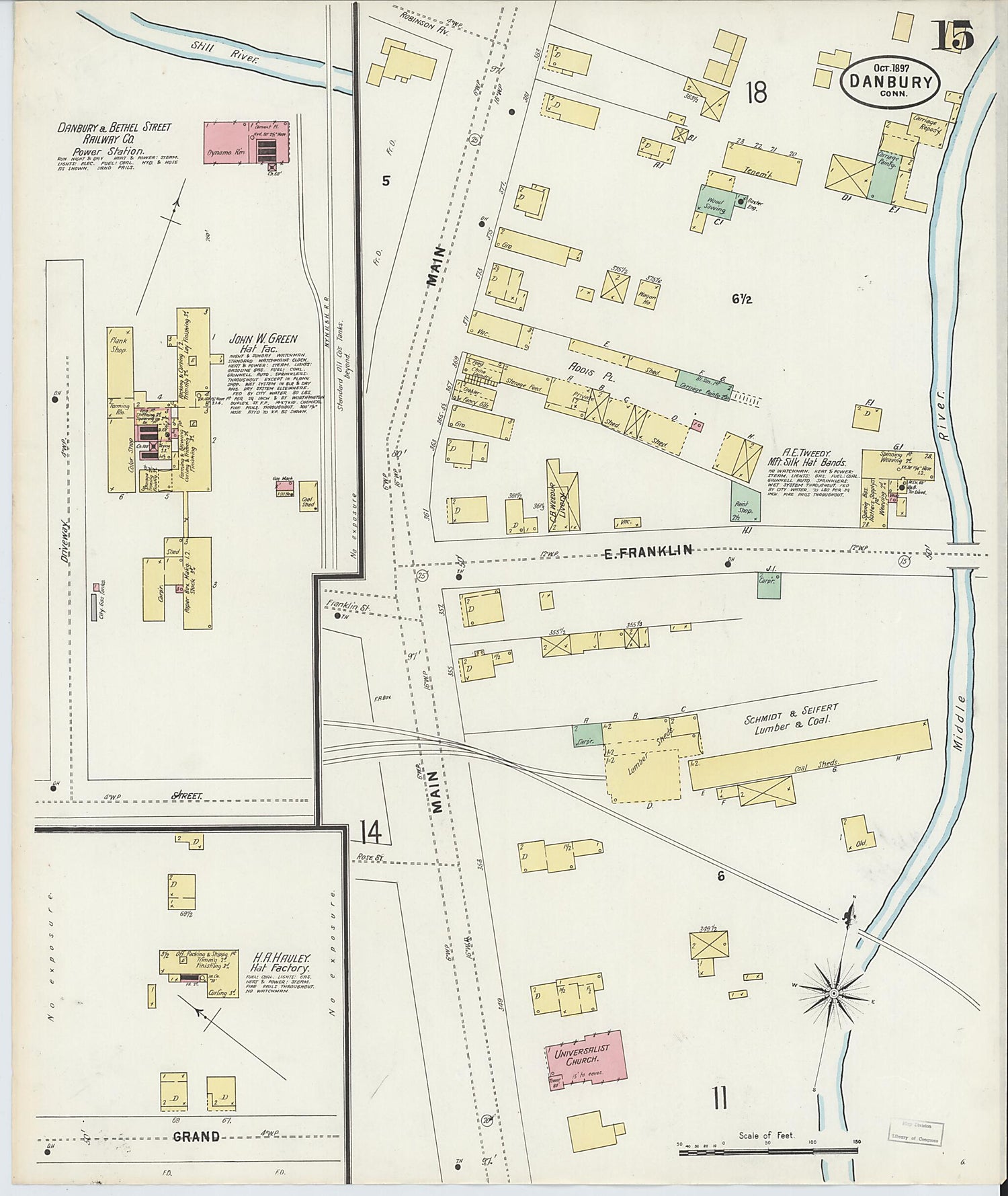 This old map of Danbury, Fairfield County, Connecticut was created by Sanborn Map Company in 1897