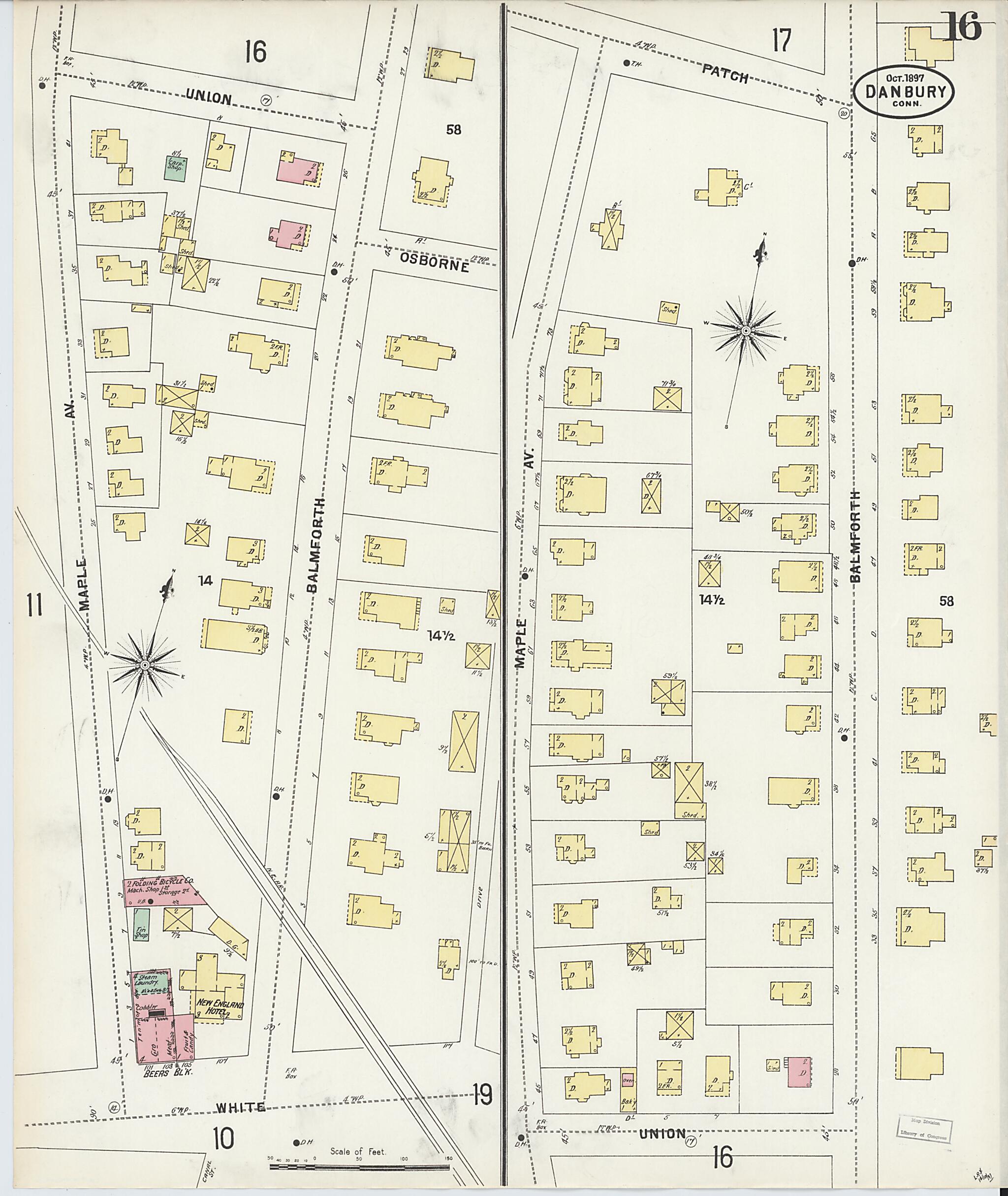 This old map of Danbury, Fairfield County, Connecticut was created by Sanborn Map Company in 1897