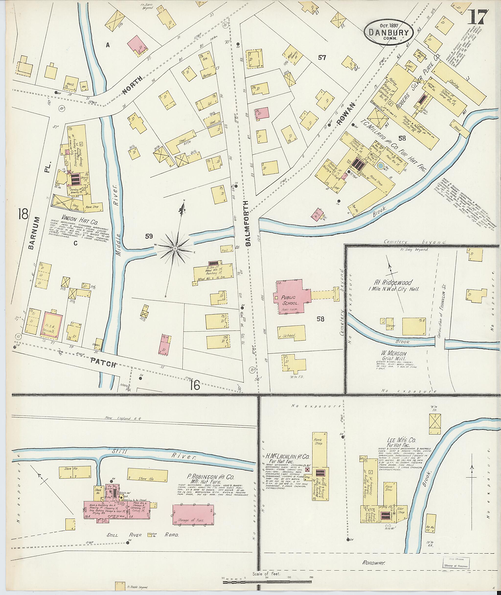This old map of Danbury, Fairfield County, Connecticut was created by Sanborn Map Company in 1897