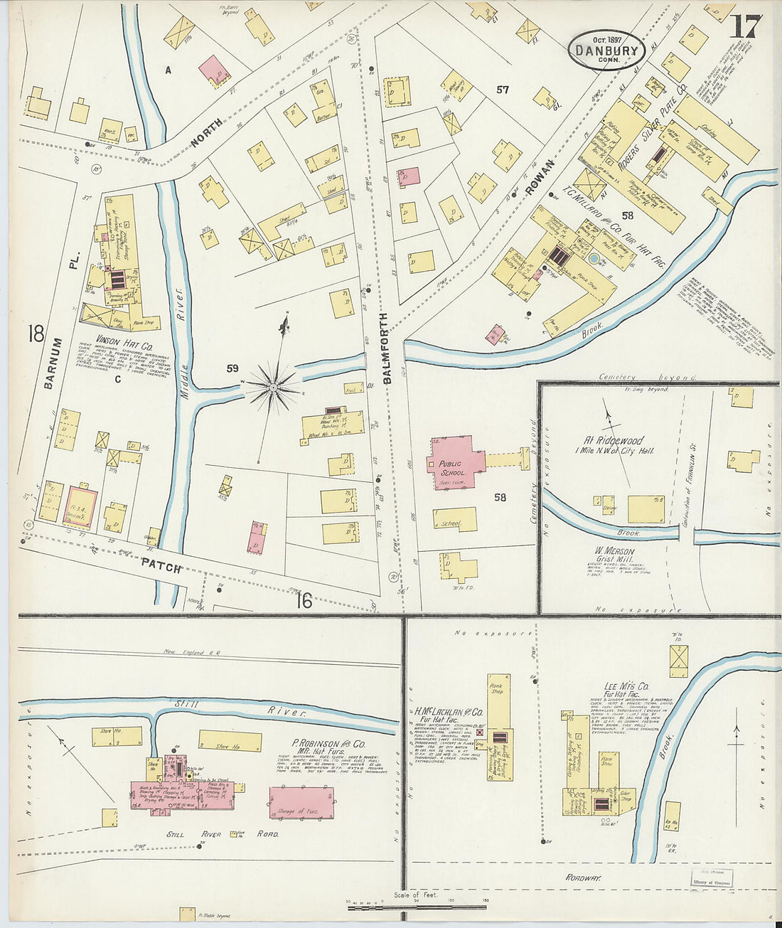 This old map of Danbury, Fairfield County, Connecticut was created by Sanborn Map Company in 1897