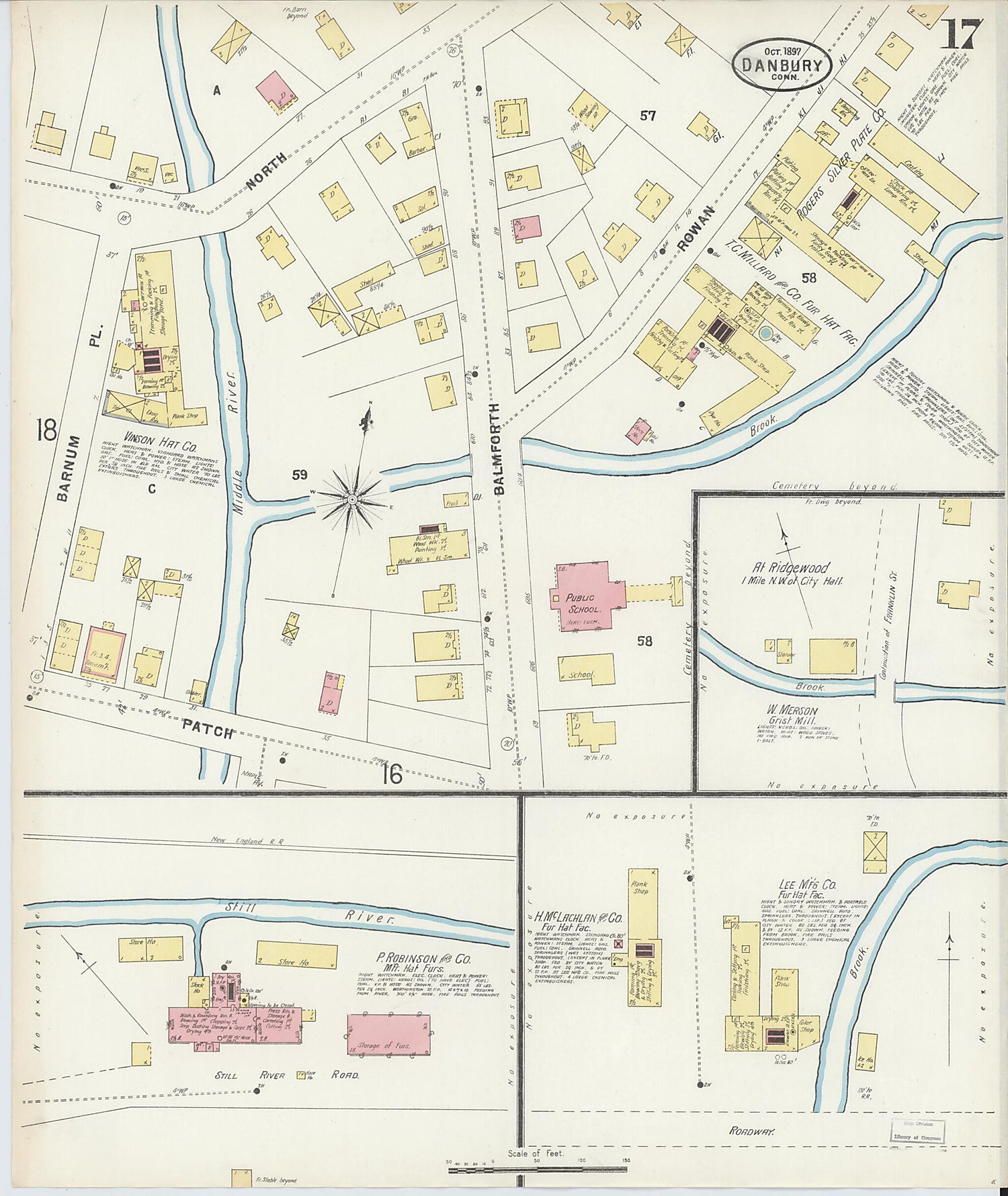 This old map of Danbury, Fairfield County, Connecticut was created by Sanborn Map Company in 1897