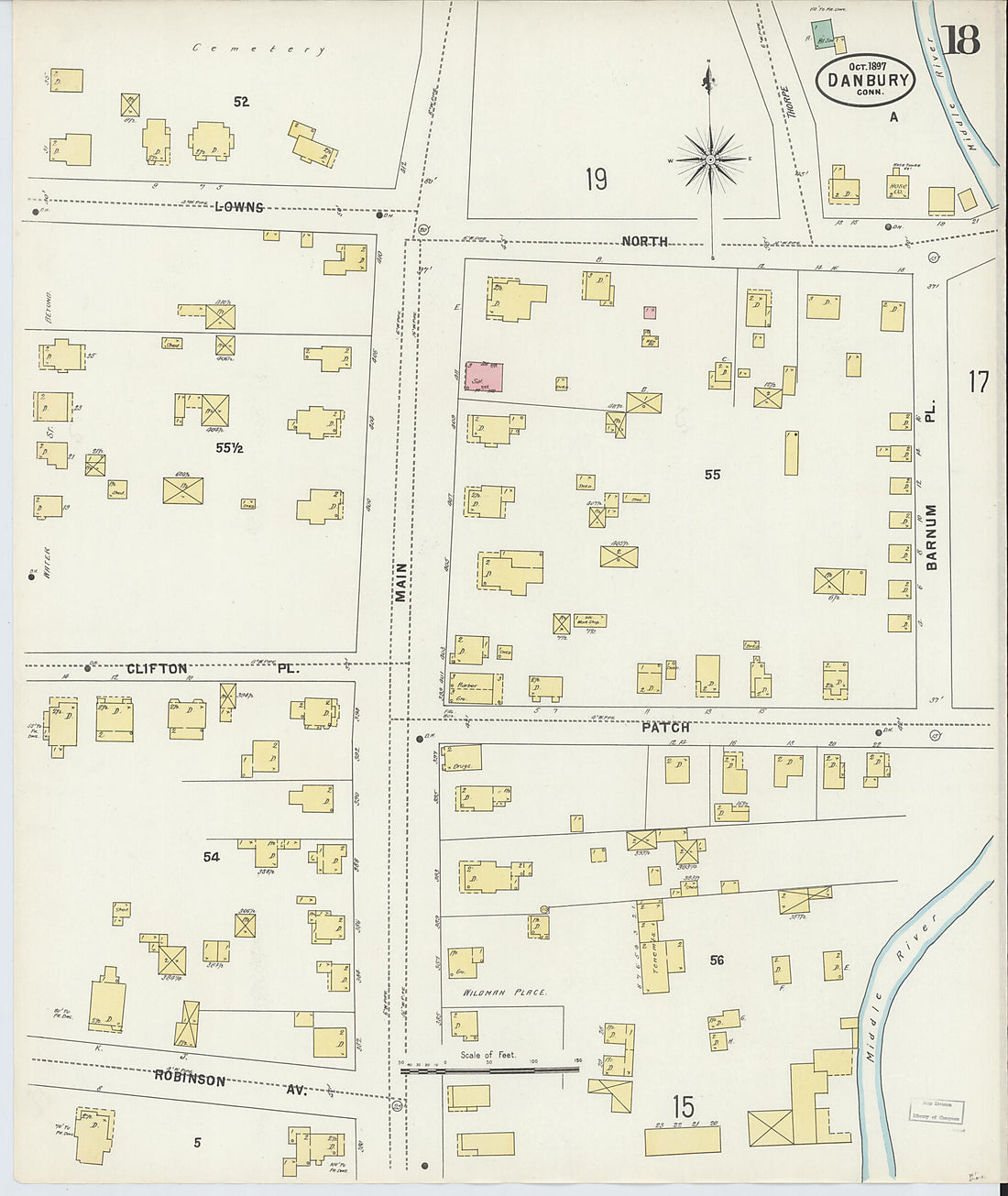 This old map of Danbury, Fairfield County, Connecticut was created by Sanborn Map Company in 1897