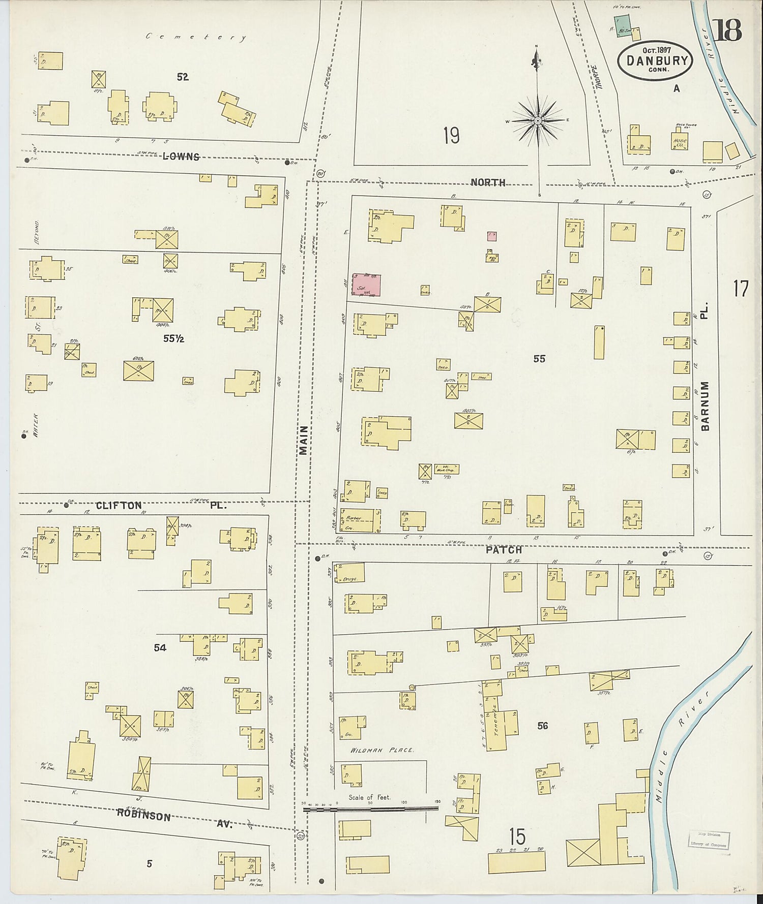 This old map of Danbury, Fairfield County, Connecticut was created by Sanborn Map Company in 1897