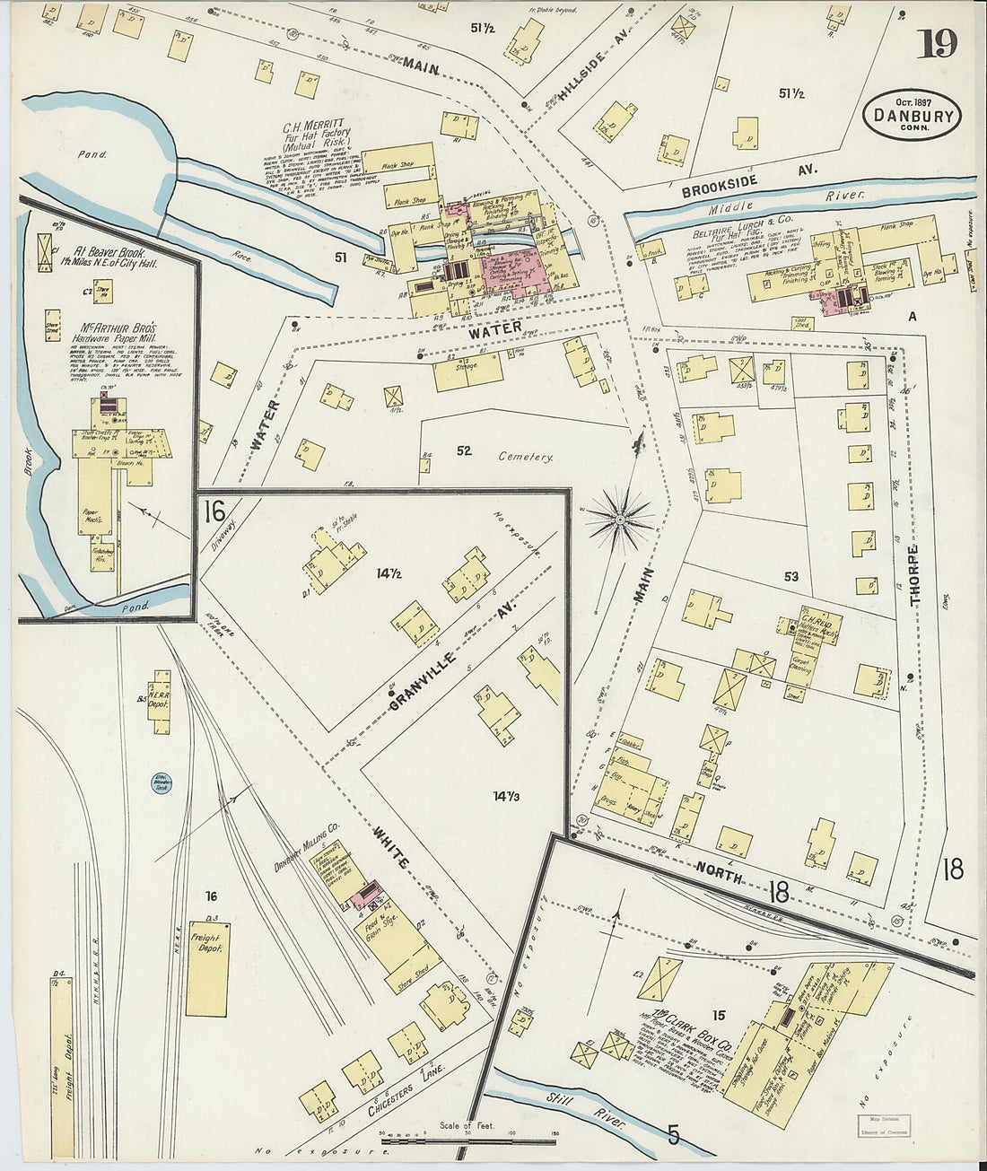 This old map of Danbury, Fairfield County, Connecticut was created by Sanborn Map Company in 1897