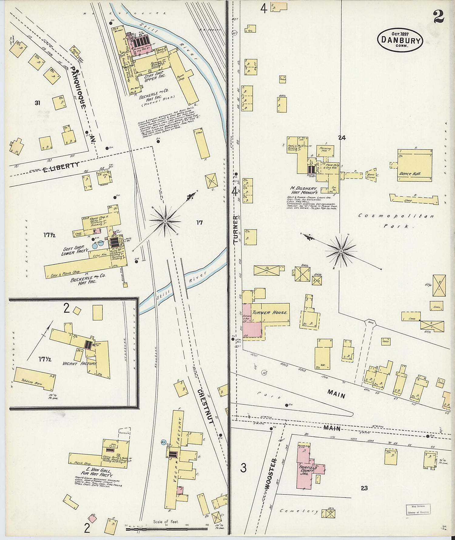 This old map of Danbury, Fairfield County, Connecticut was created by Sanborn Map Company in 1897
