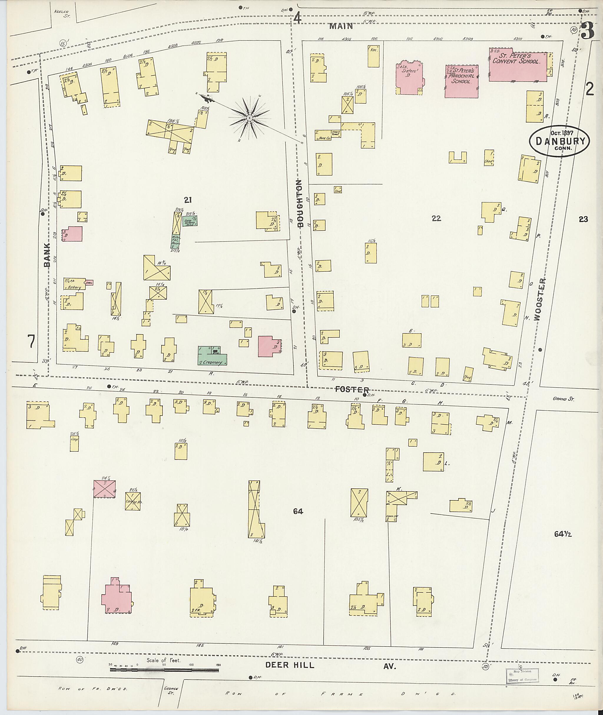 This old map of Danbury, Fairfield County, Connecticut was created by Sanborn Map Company in 1897