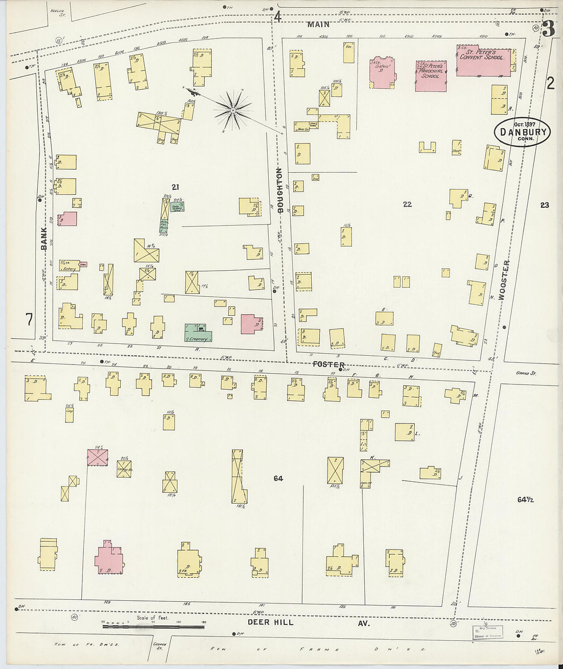 This old map of Danbury, Fairfield County, Connecticut was created by Sanborn Map Company in 1897