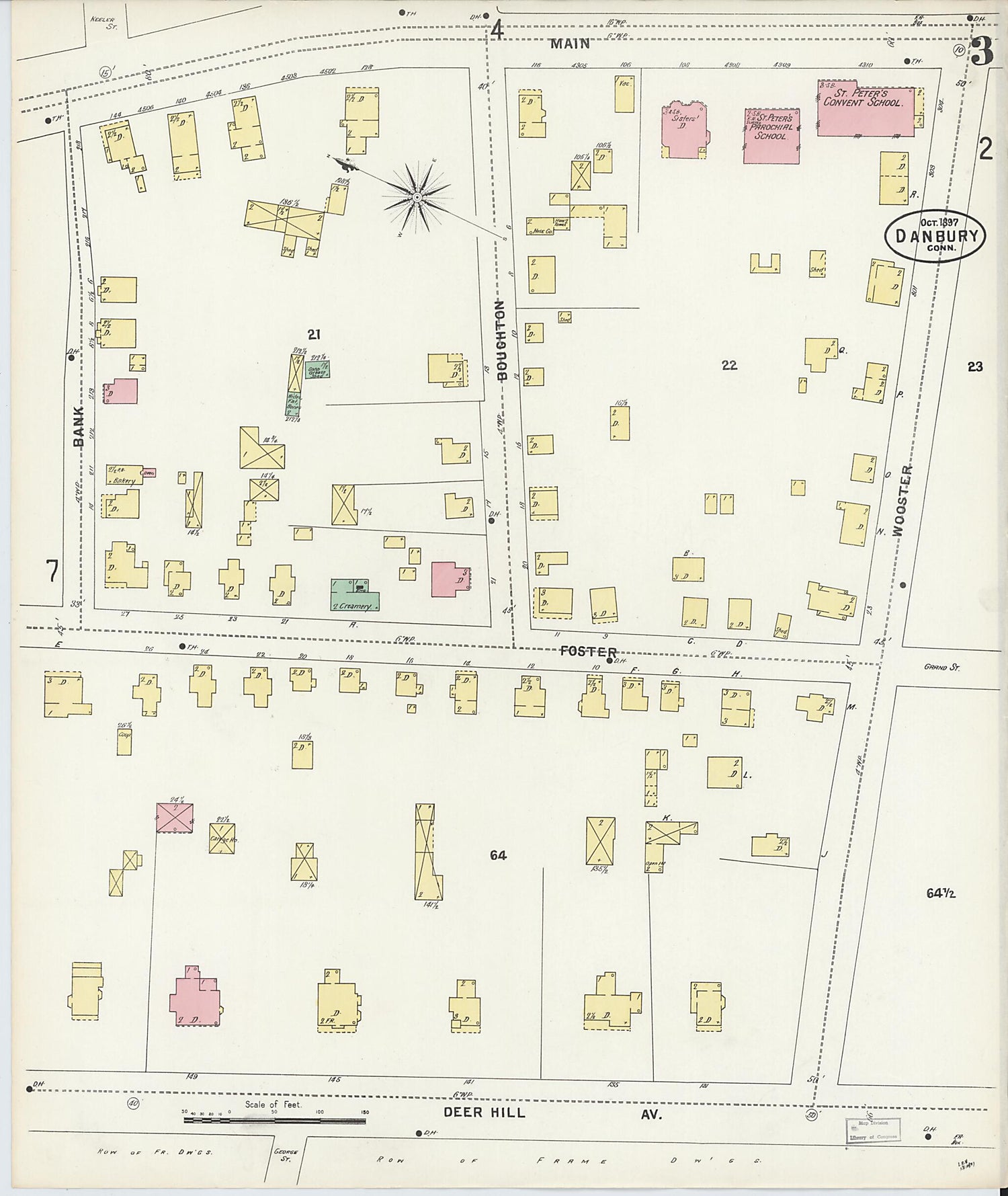 This old map of Danbury, Fairfield County, Connecticut was created by Sanborn Map Company in 1897