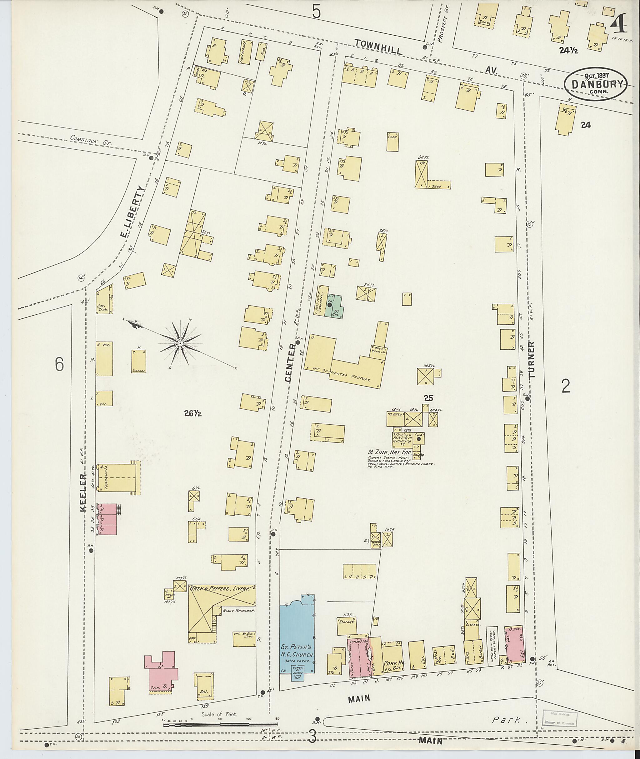 This old map of Danbury, Fairfield County, Connecticut was created by Sanborn Map Company in 1897