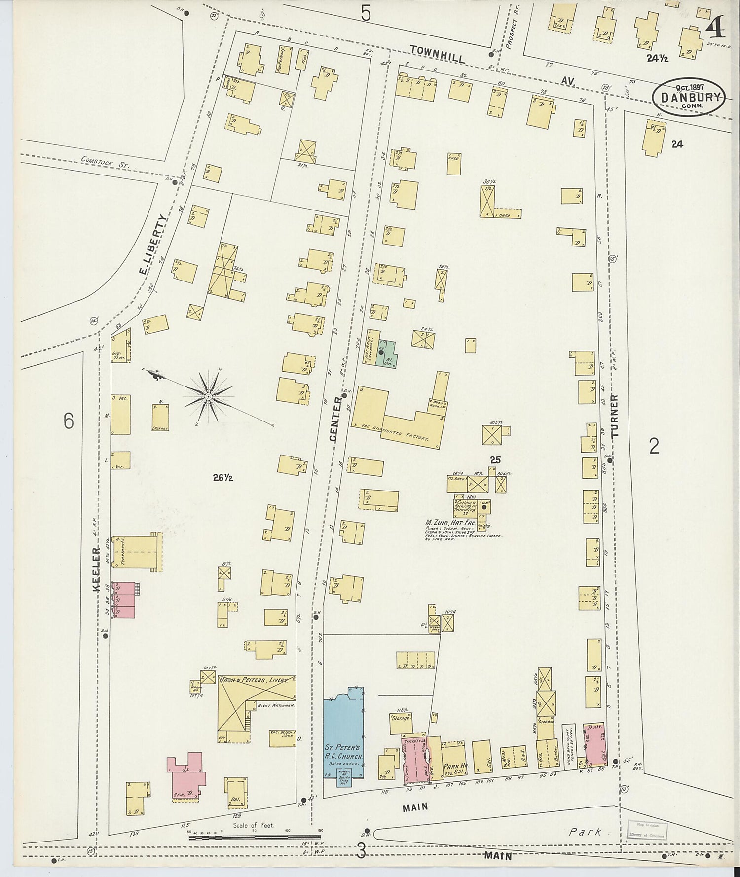 This old map of Danbury, Fairfield County, Connecticut was created by Sanborn Map Company in 1897