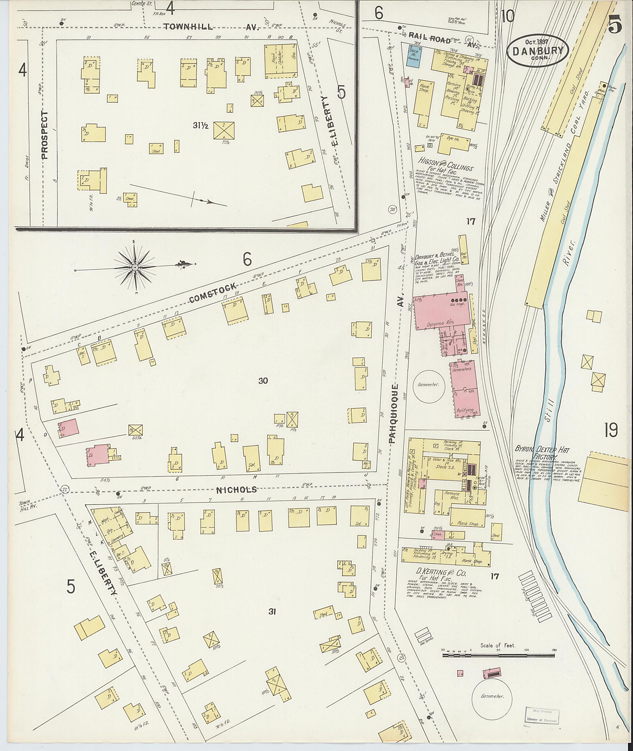 This old map of Danbury, Fairfield County, Connecticut was created by Sanborn Map Company in 1897