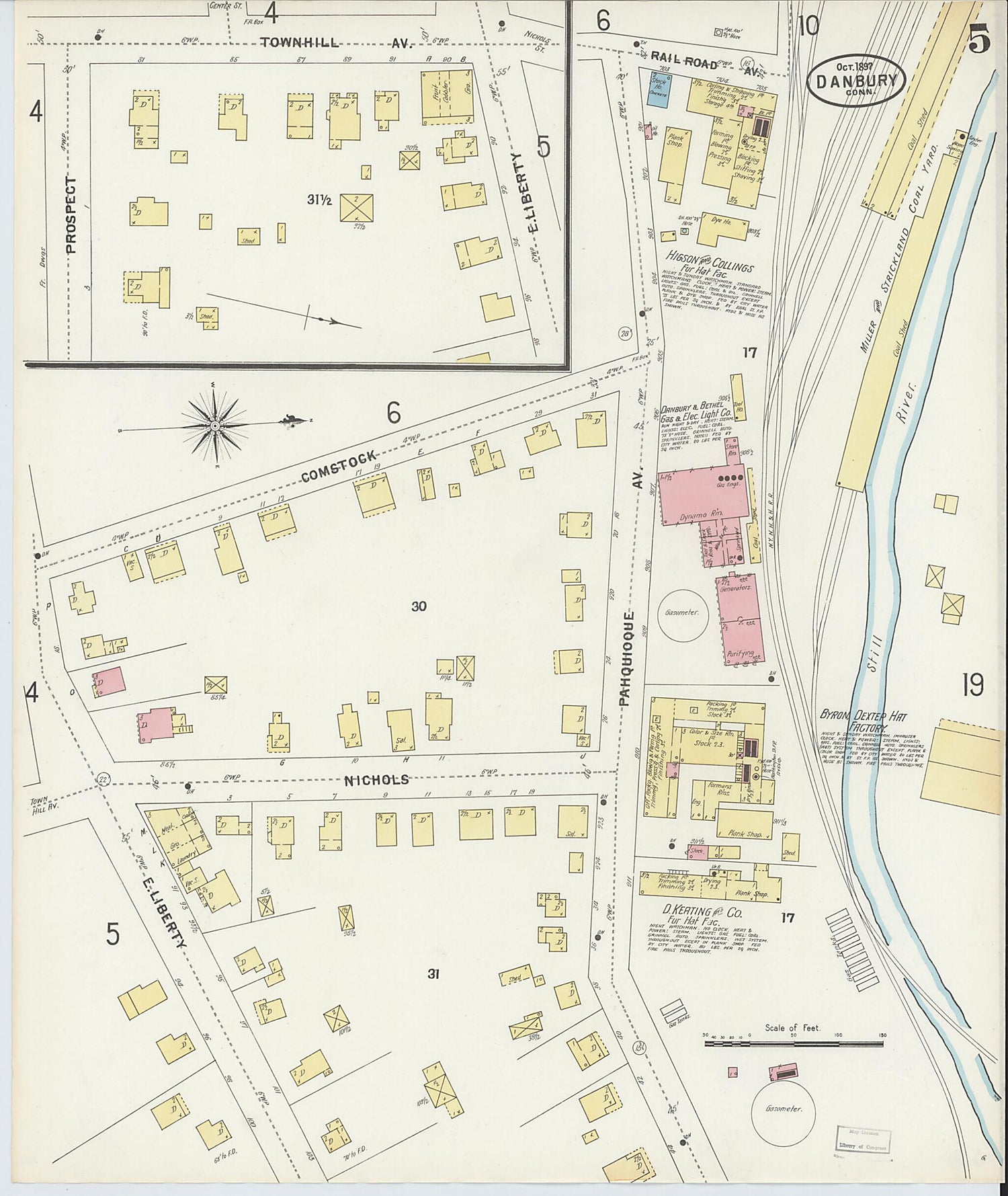This old map of Danbury, Fairfield County, Connecticut was created by Sanborn Map Company in 1897