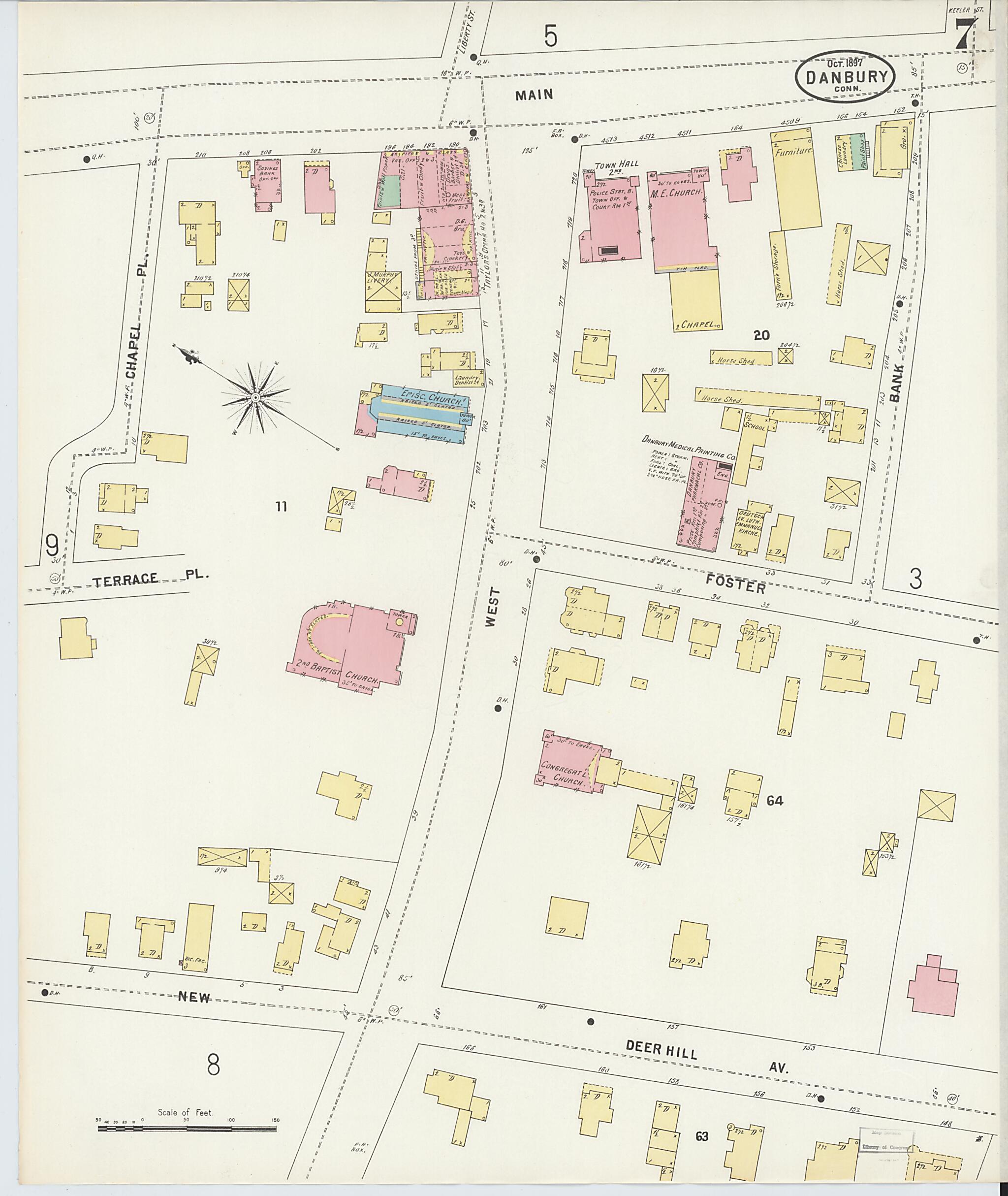 This old map of Danbury, Fairfield County, Connecticut was created by Sanborn Map Company in 1897