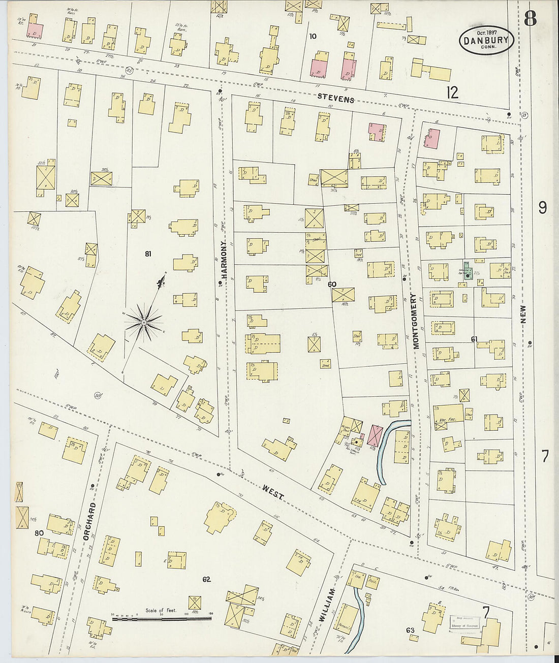 This old map of Danbury, Fairfield County, Connecticut was created by Sanborn Map Company in 1897