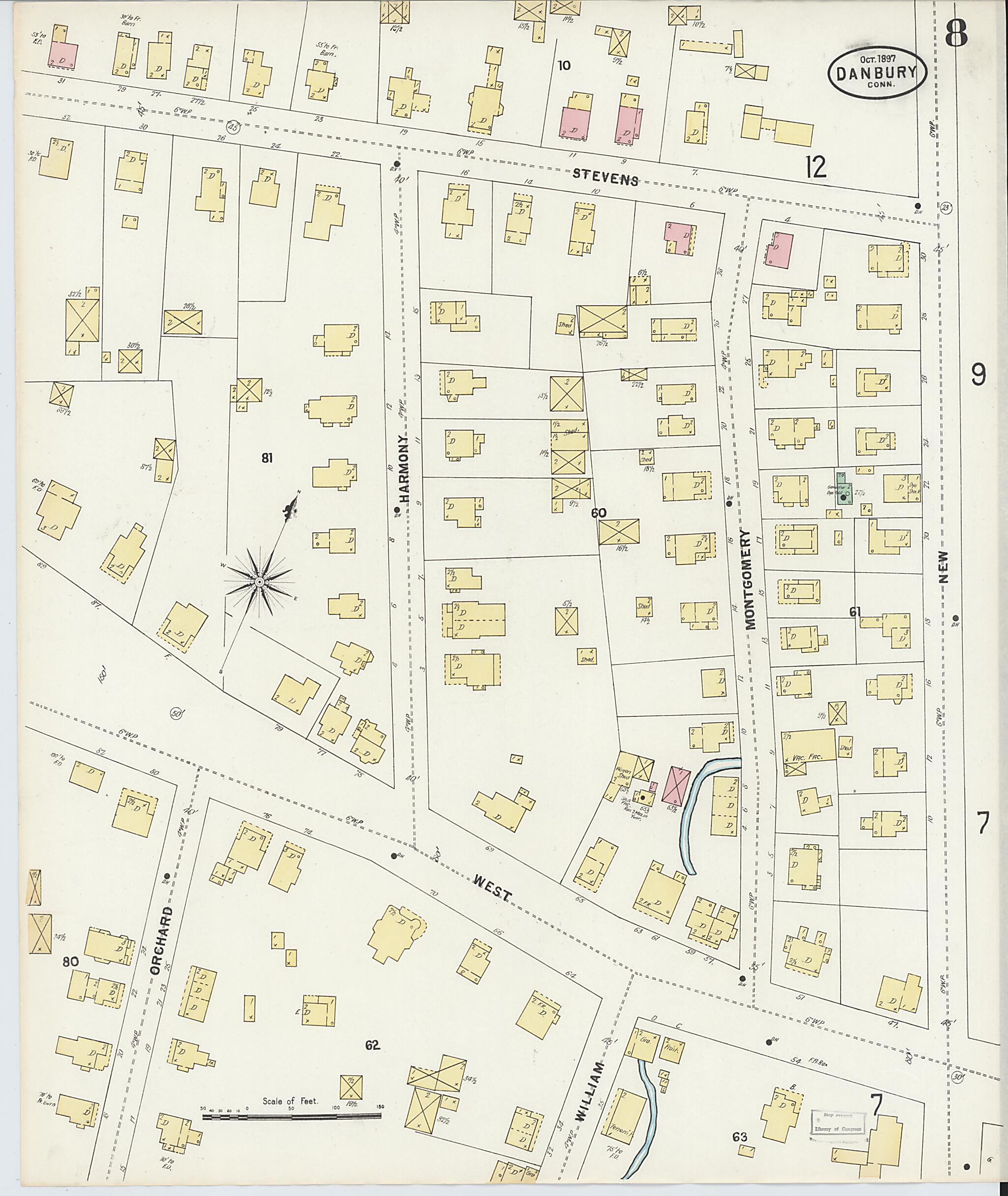 This old map of Danbury, Fairfield County, Connecticut was created by Sanborn Map Company in 1897