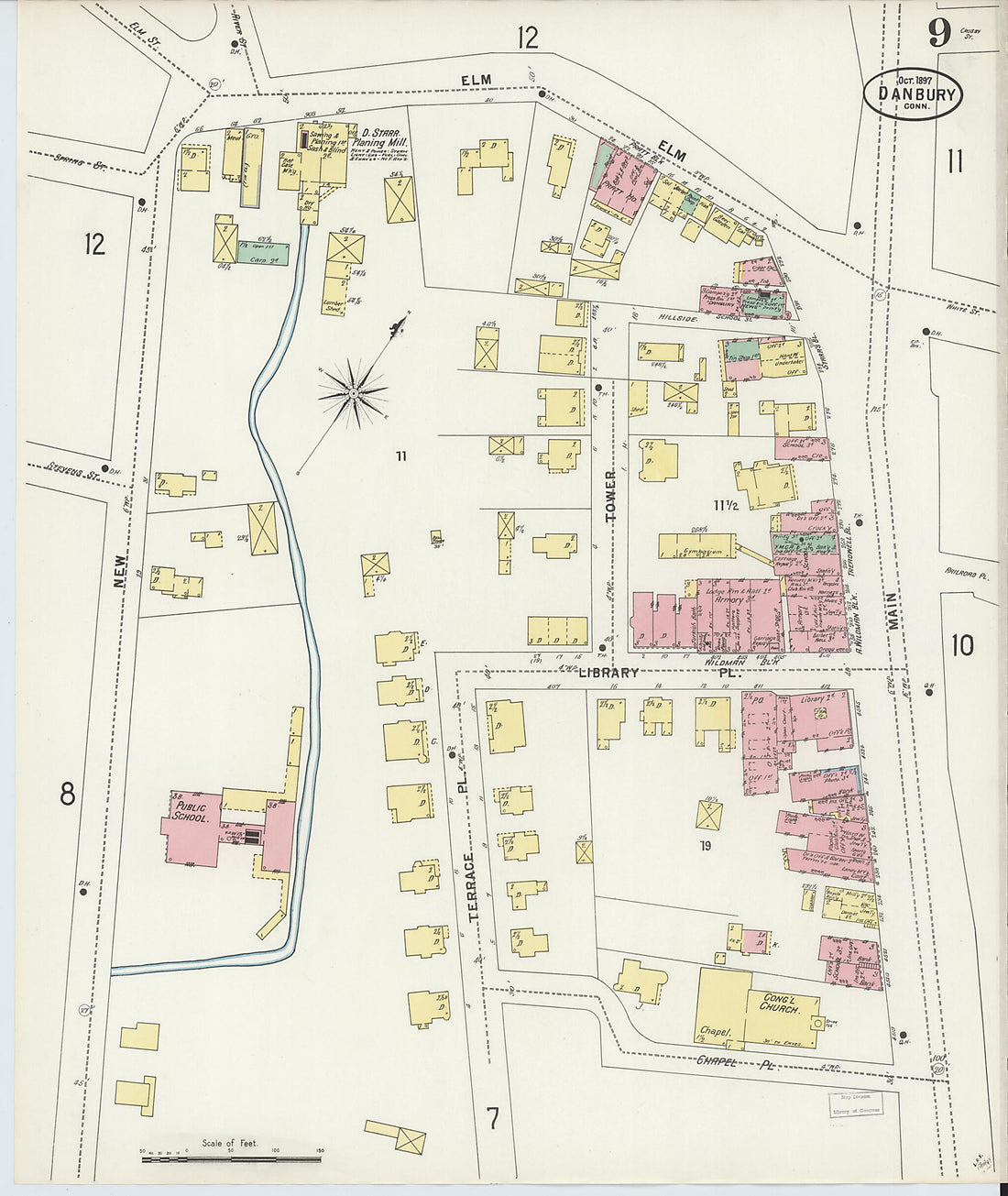 This old map of Danbury, Fairfield County, Connecticut was created by Sanborn Map Company in 1897