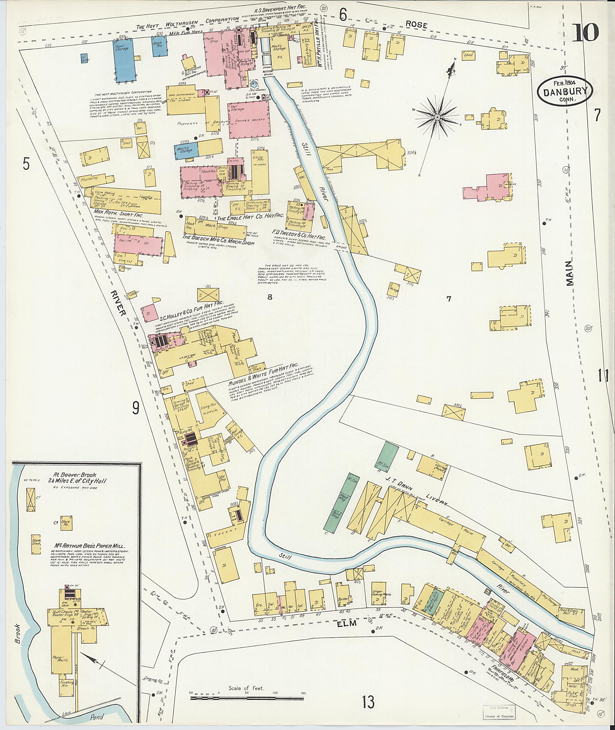 This old map of Danbury, Fairfield County, Connecticut was created by Sanborn Map Company in 1904