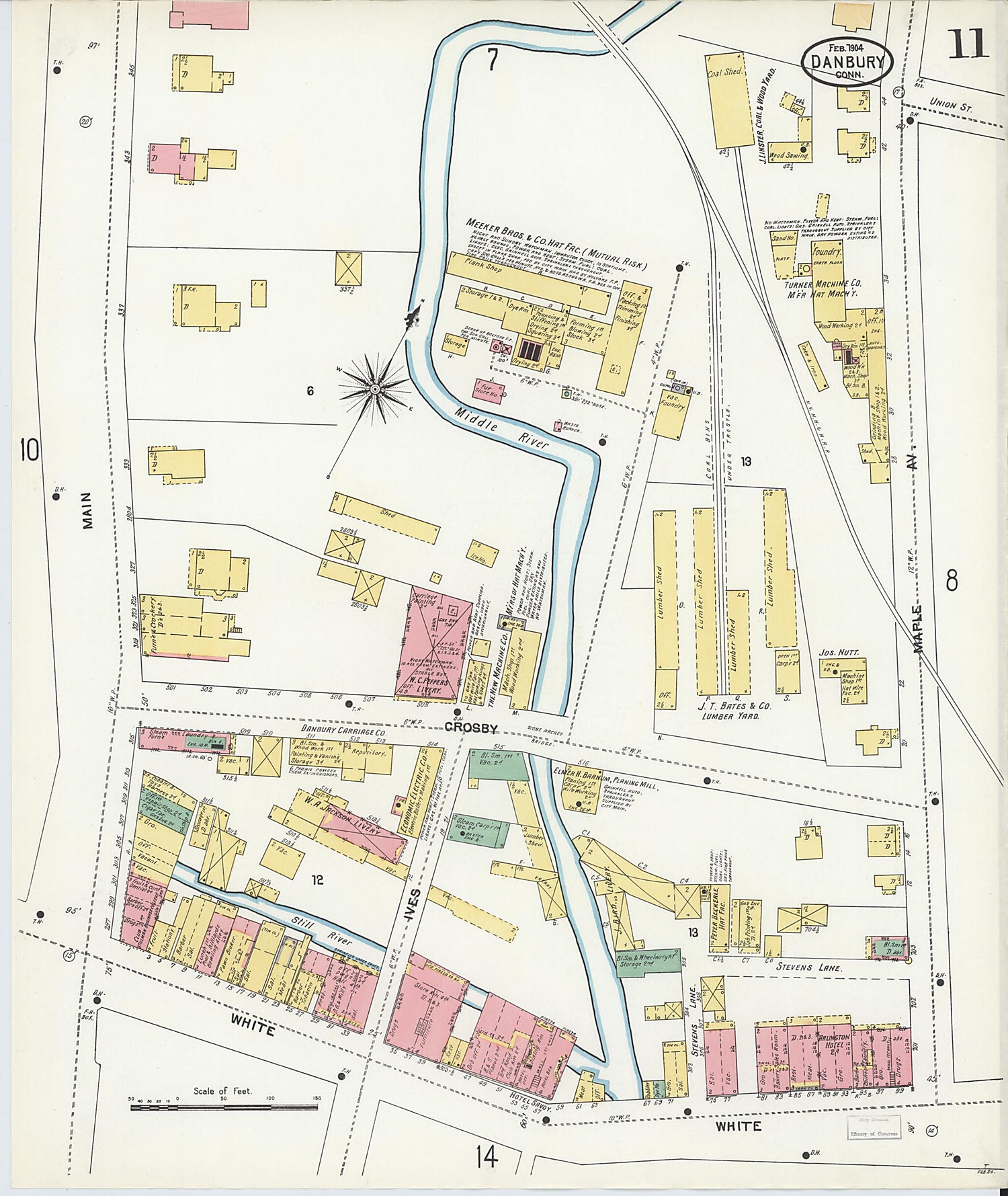 This old map of Danbury, Fairfield County, Connecticut was created by Sanborn Map Company in 1904