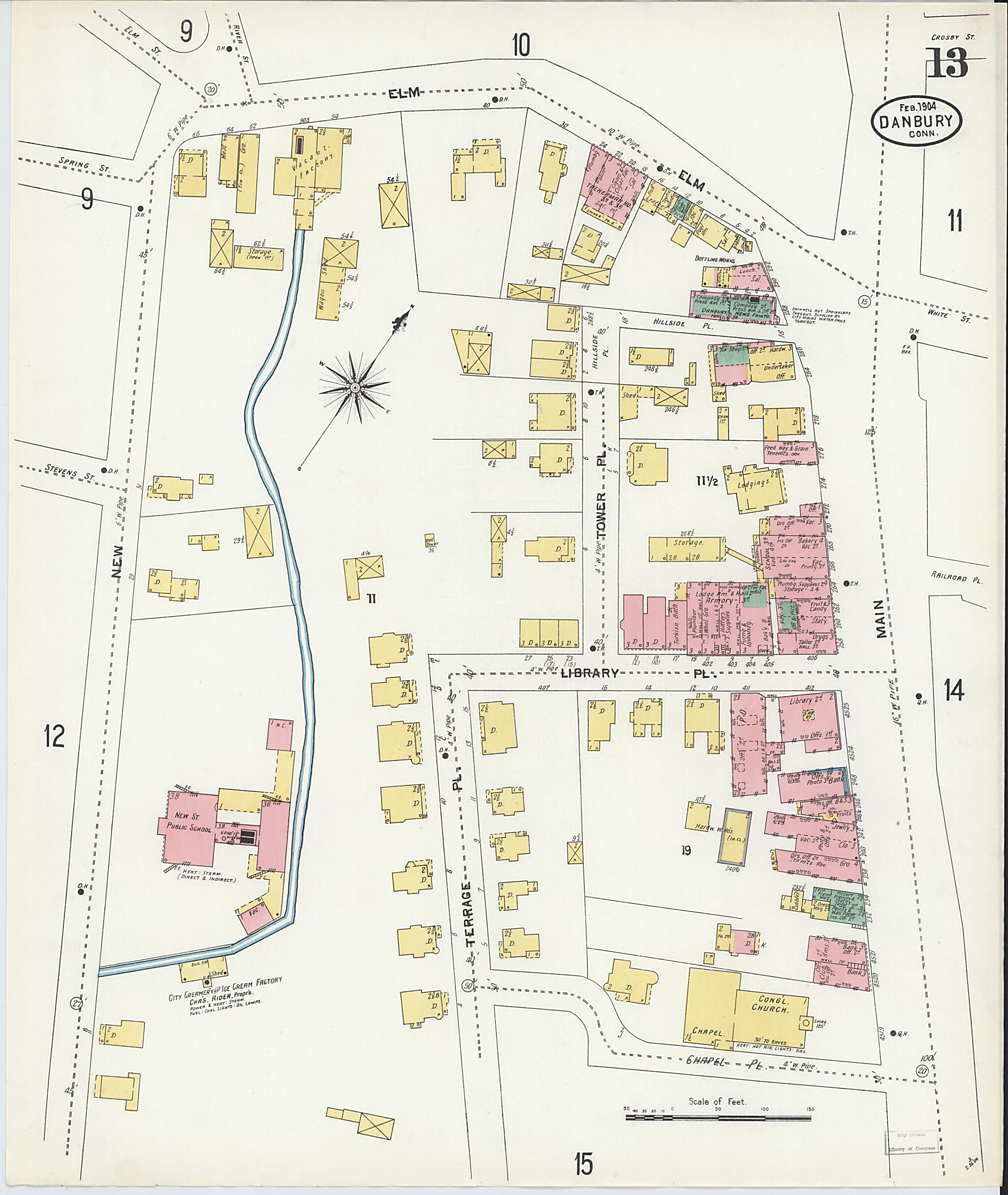 This old map of Danbury, Fairfield County, Connecticut was created by Sanborn Map Company in 1904