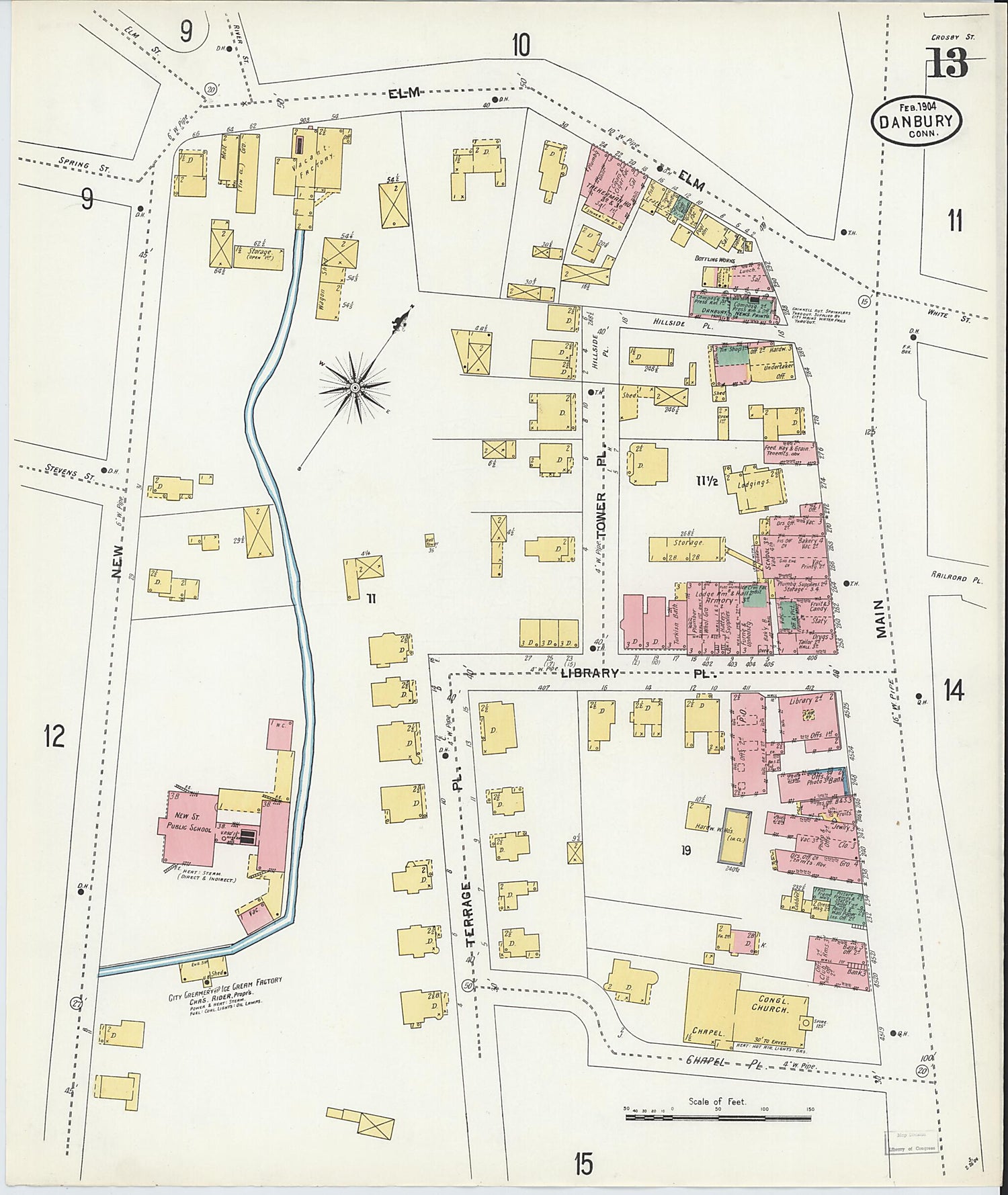 This old map of Danbury, Fairfield County, Connecticut was created by Sanborn Map Company in 1904
