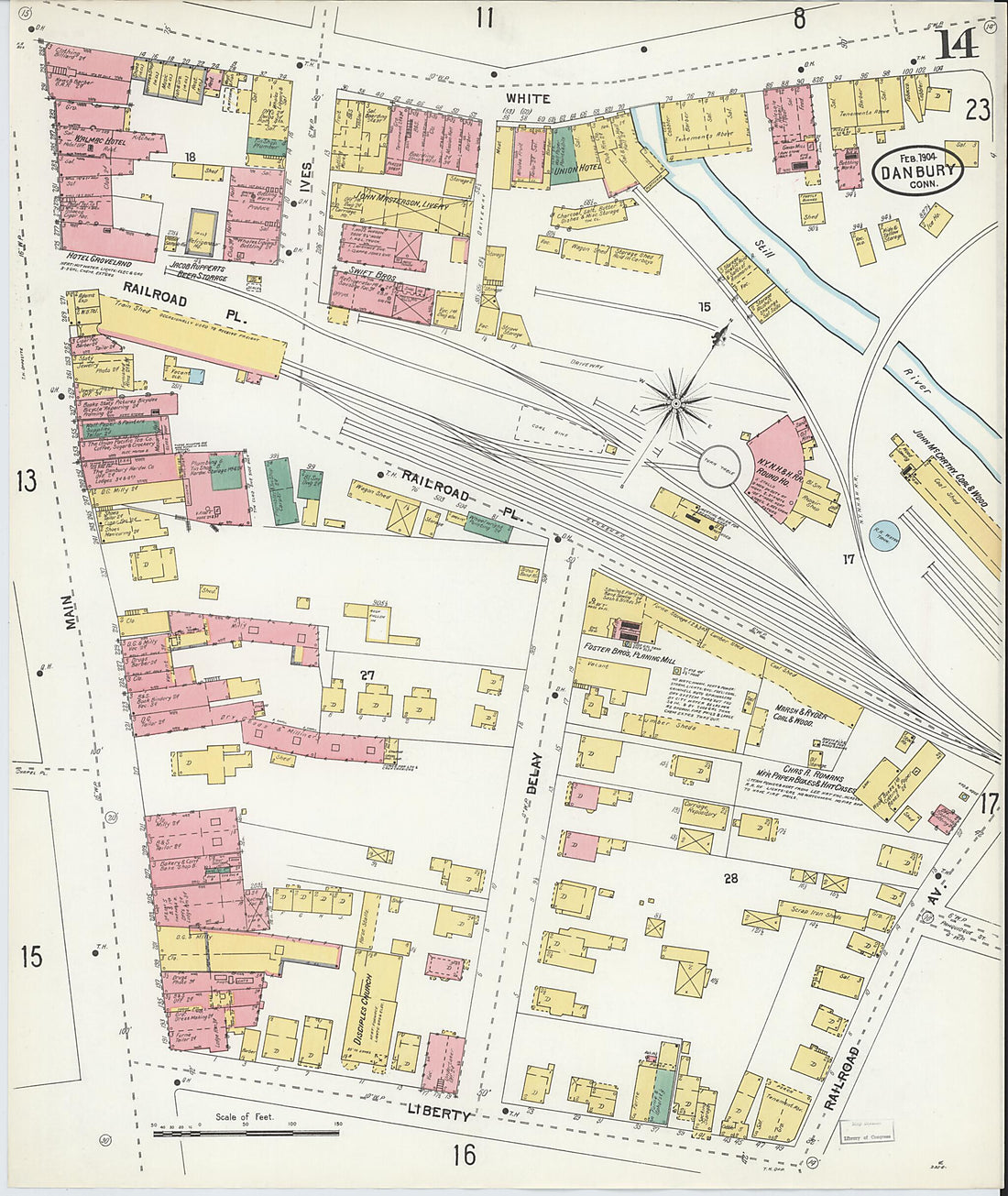 This old map of Danbury, Fairfield County, Connecticut was created by Sanborn Map Company in 1904