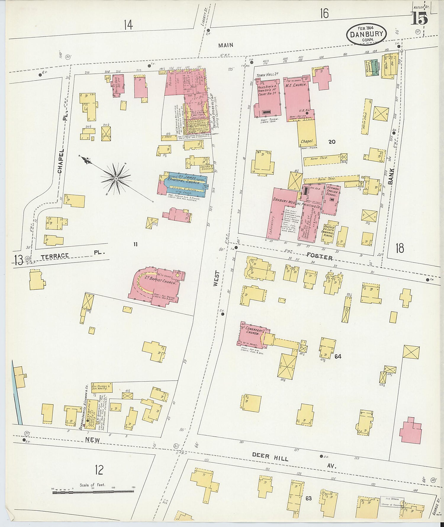This old map of Danbury, Fairfield County, Connecticut was created by Sanborn Map Company in 1904