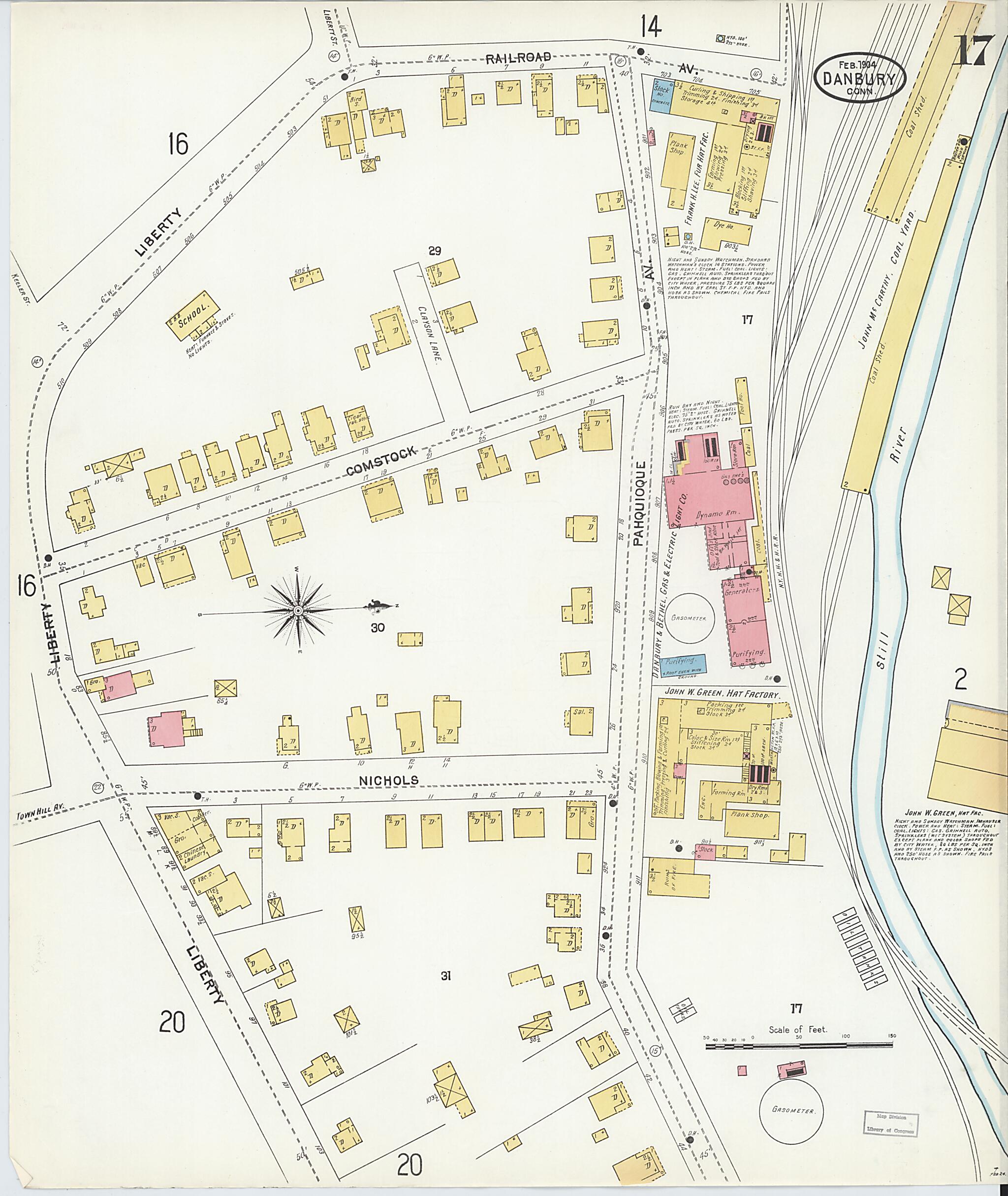 This old map of Danbury, Fairfield County, Connecticut was created by Sanborn Map Company in 1904