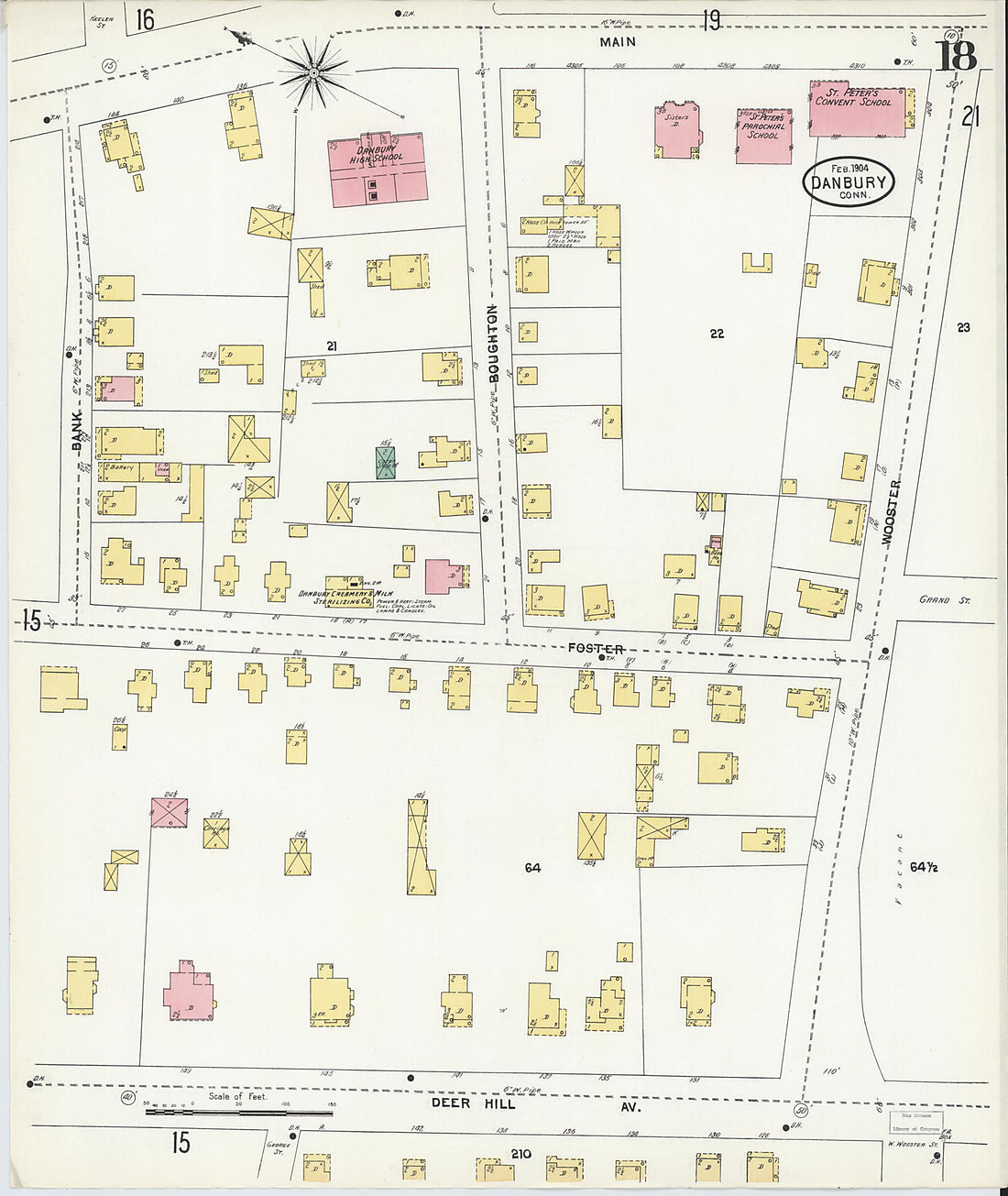 This old map of Danbury, Fairfield County, Connecticut was created by Sanborn Map Company in 1904