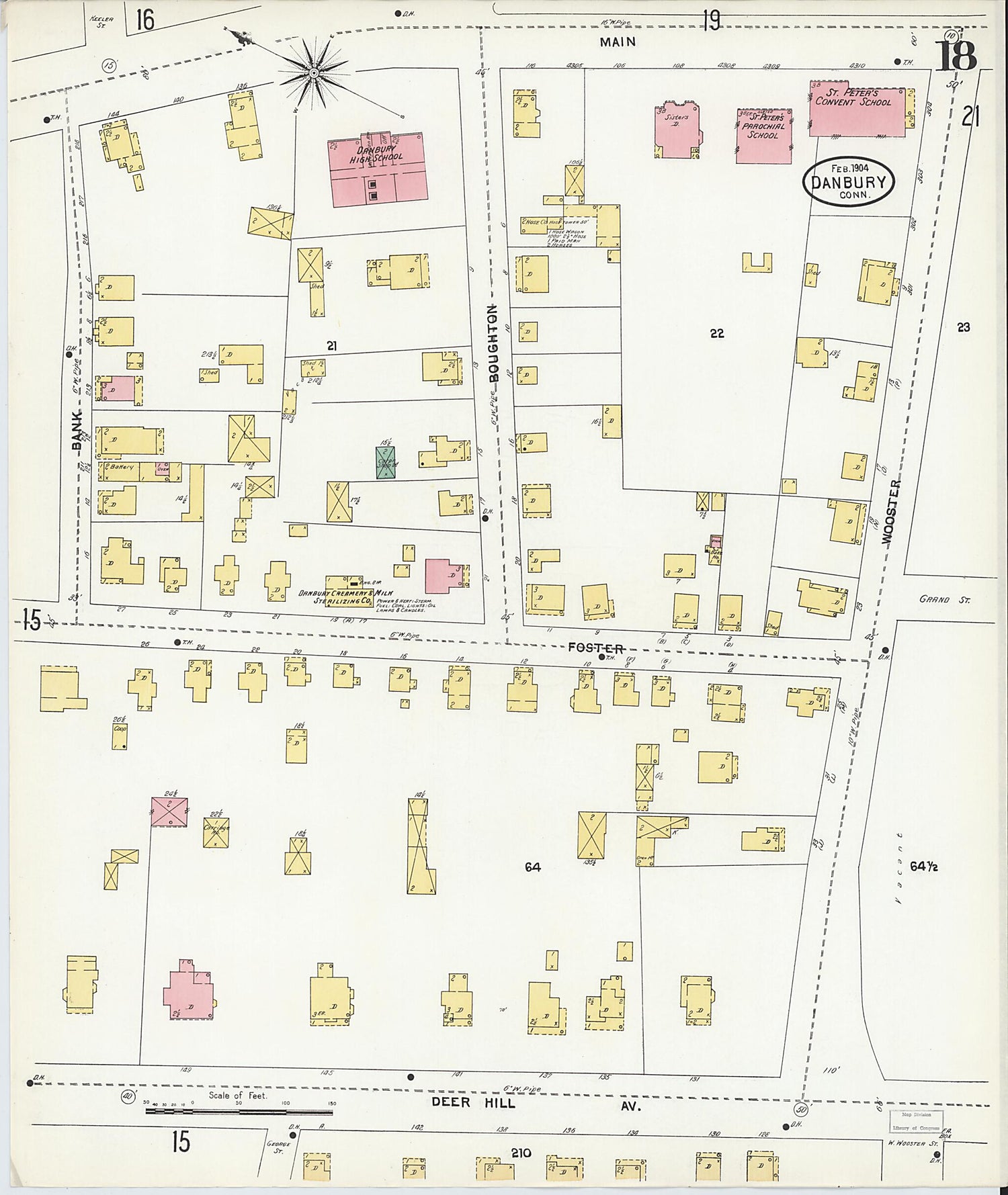 This old map of Danbury, Fairfield County, Connecticut was created by Sanborn Map Company in 1904