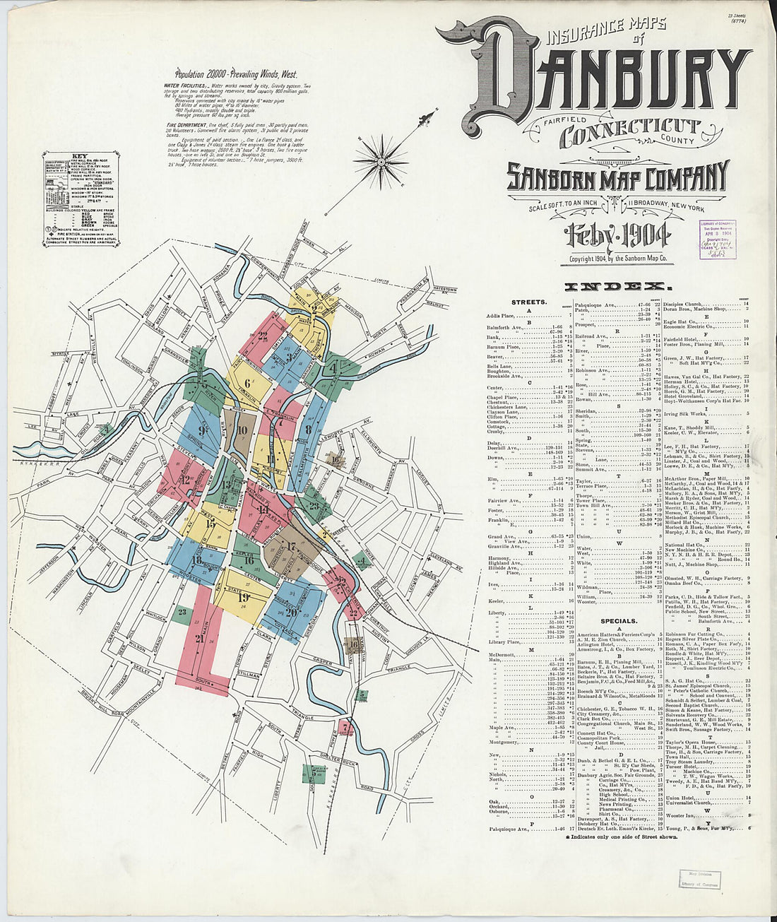 This old map of Danbury, Fairfield County, Connecticut was created by Sanborn Map Company in 1904