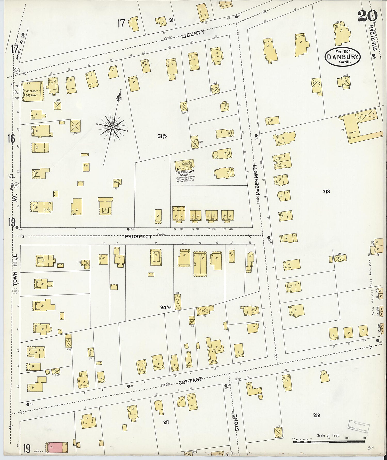This old map of Danbury, Fairfield County, Connecticut was created by Sanborn Map Company in 1904