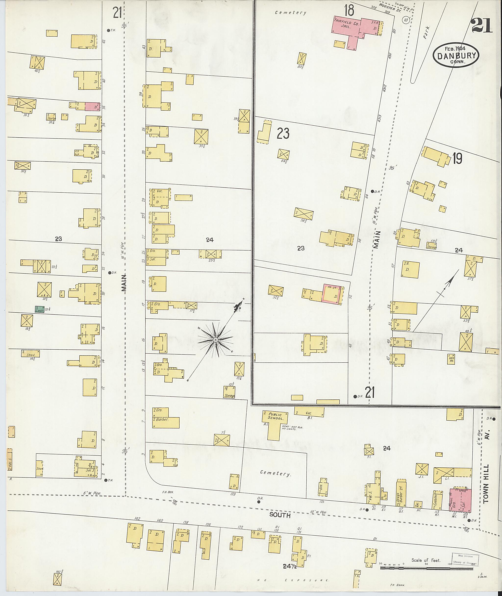 This old map of Danbury, Fairfield County, Connecticut was created by Sanborn Map Company in 1904