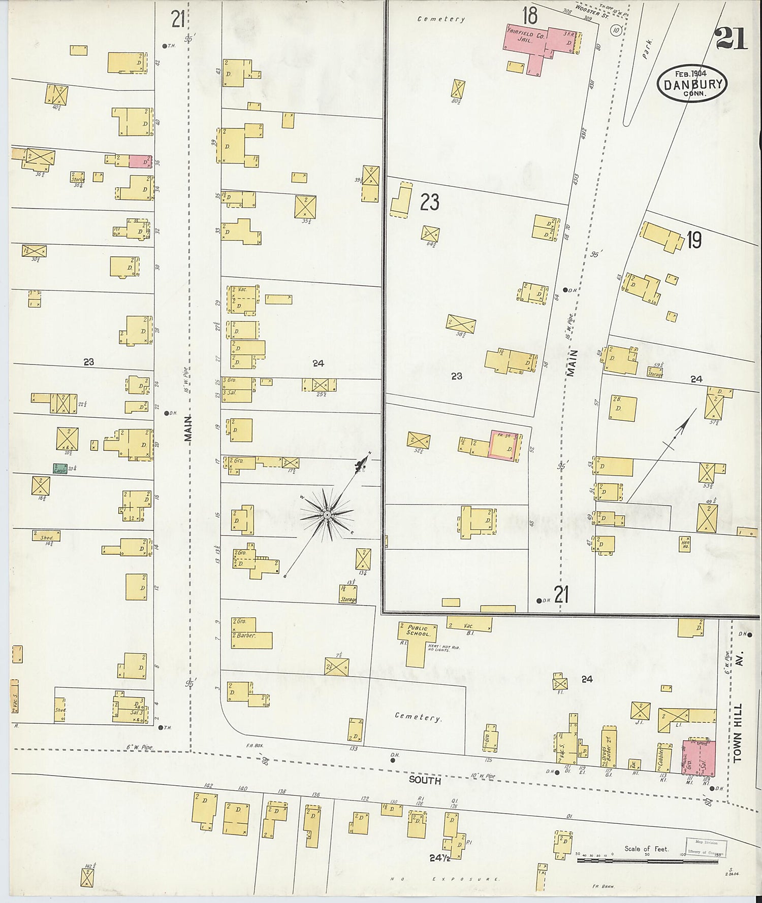 This old map of Danbury, Fairfield County, Connecticut was created by Sanborn Map Company in 1904