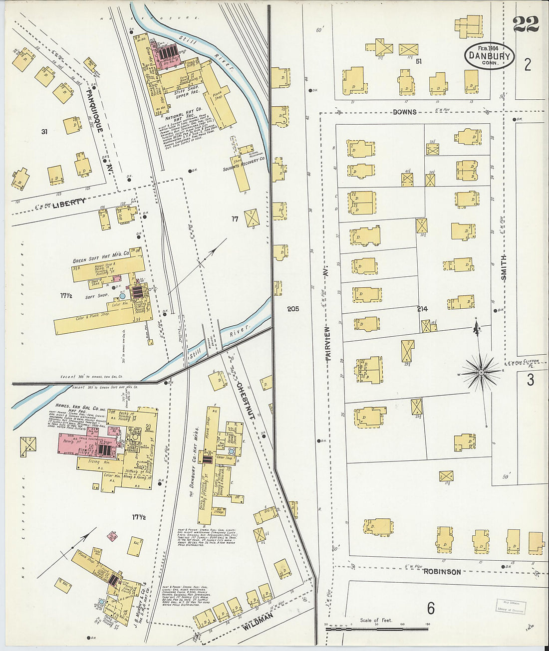 This old map of Danbury, Fairfield County, Connecticut was created by Sanborn Map Company in 1904
