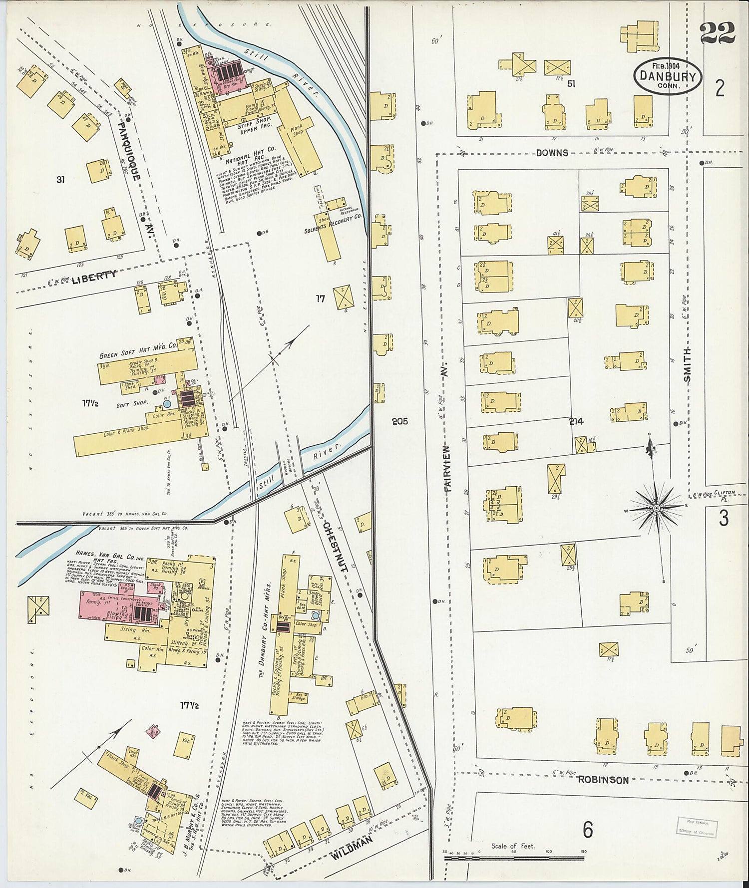 This old map of Danbury, Fairfield County, Connecticut was created by Sanborn Map Company in 1904