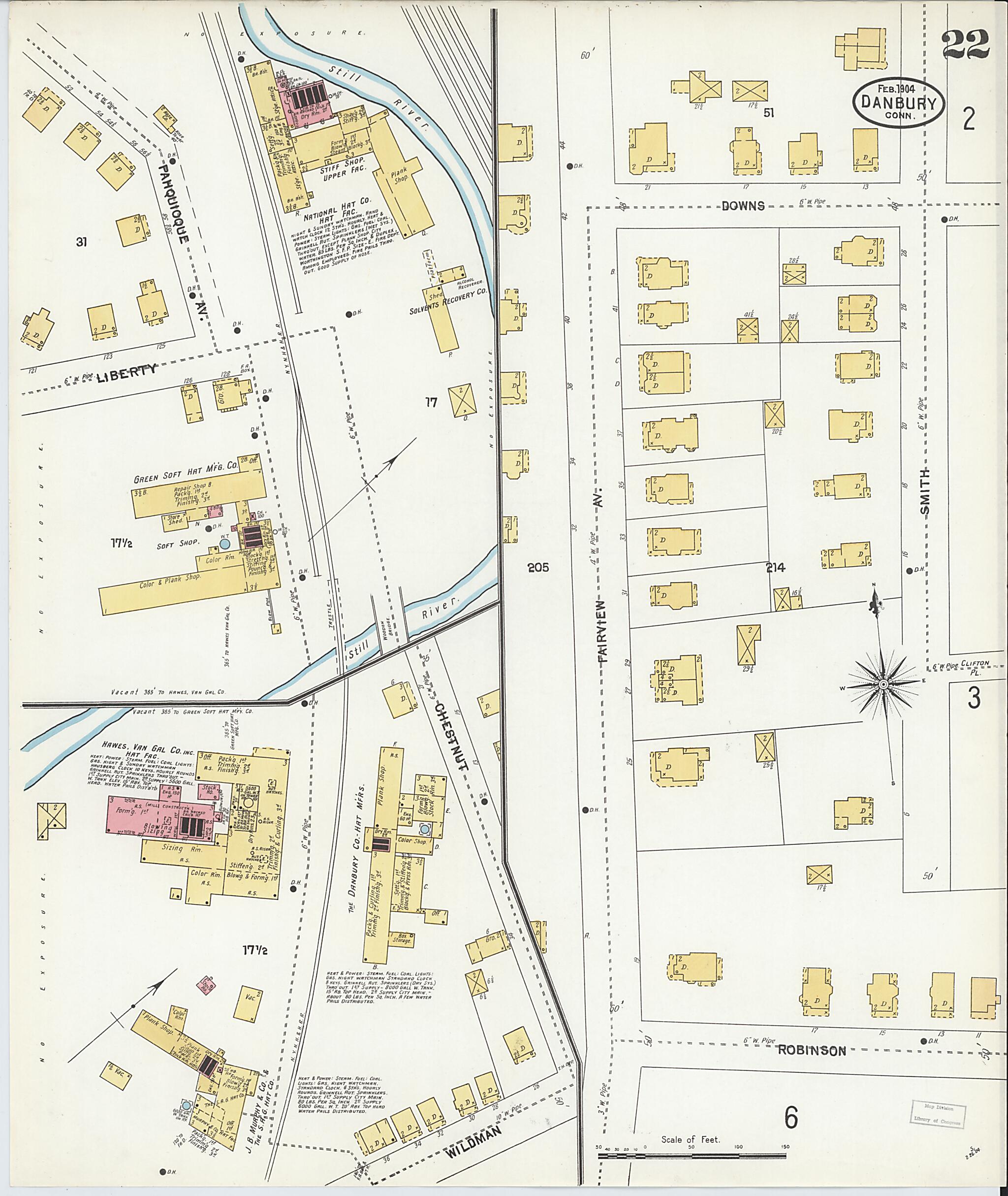 This old map of Danbury, Fairfield County, Connecticut was created by Sanborn Map Company in 1904