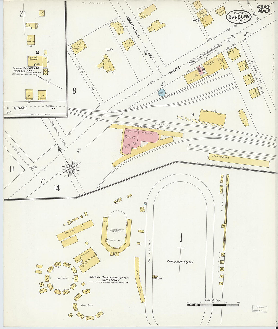 This old map of Danbury, Fairfield County, Connecticut was created by Sanborn Map Company in 1904