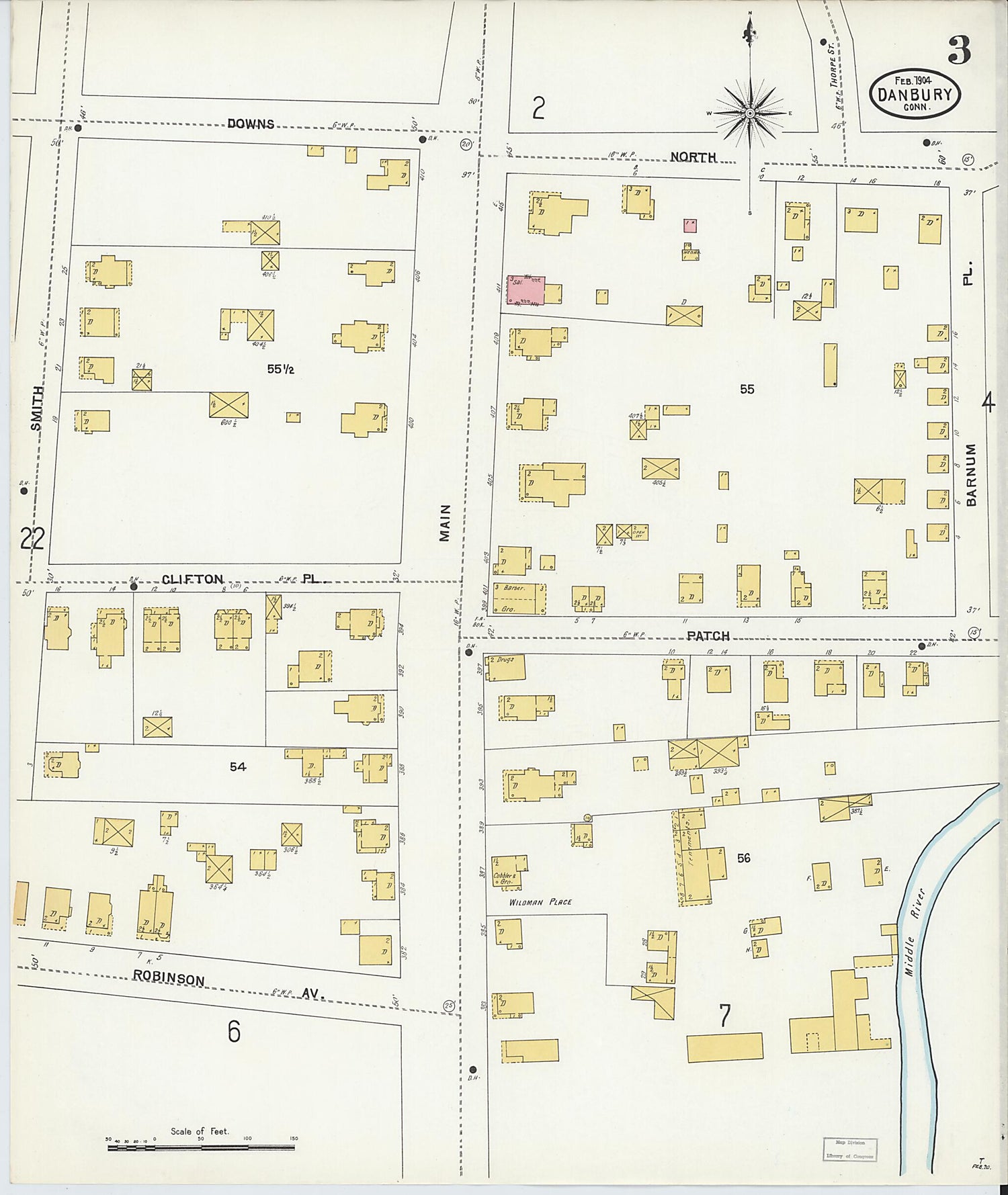 This old map of Danbury, Fairfield County, Connecticut was created by Sanborn Map Company in 1904