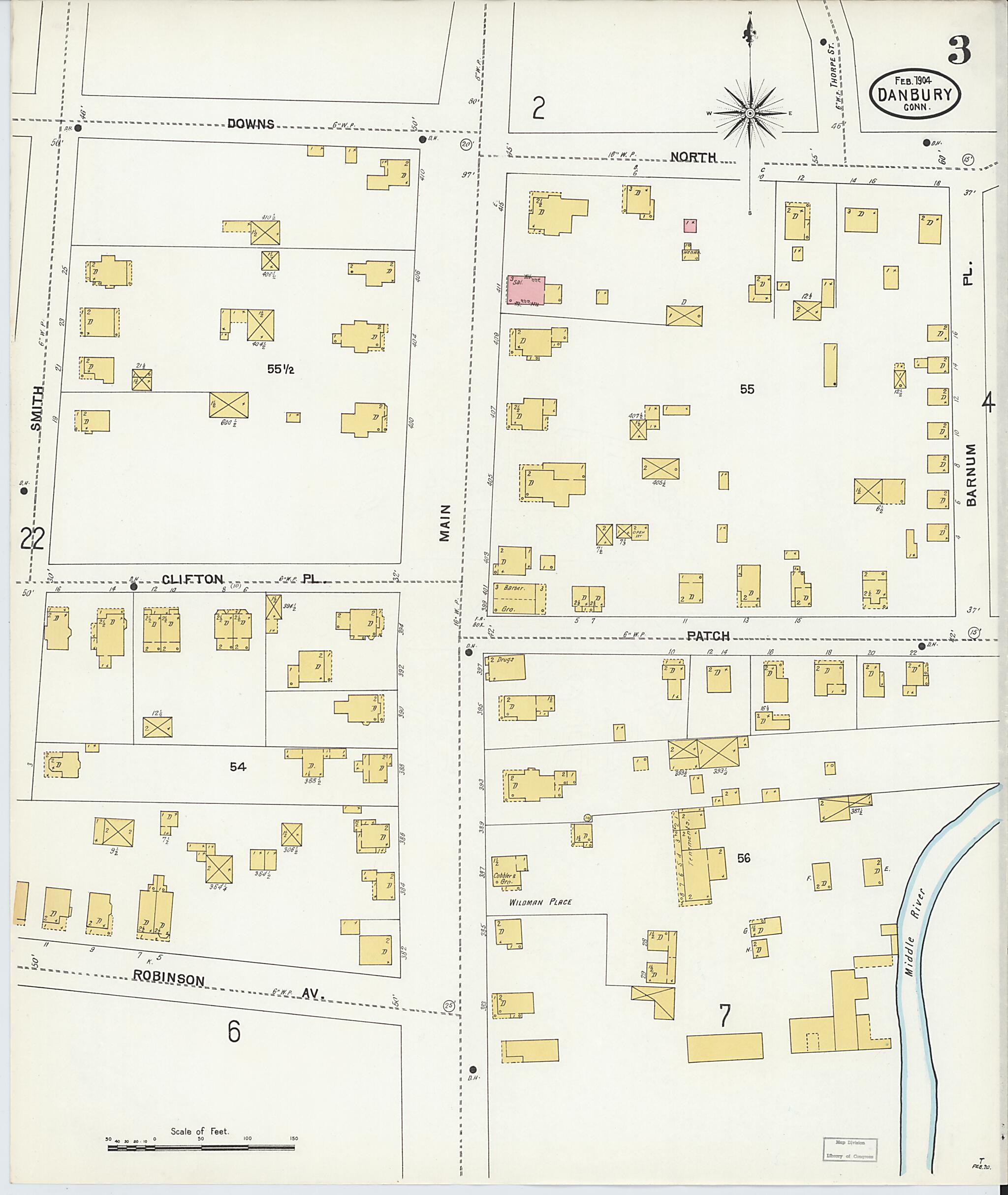 This old map of Danbury, Fairfield County, Connecticut was created by Sanborn Map Company in 1904