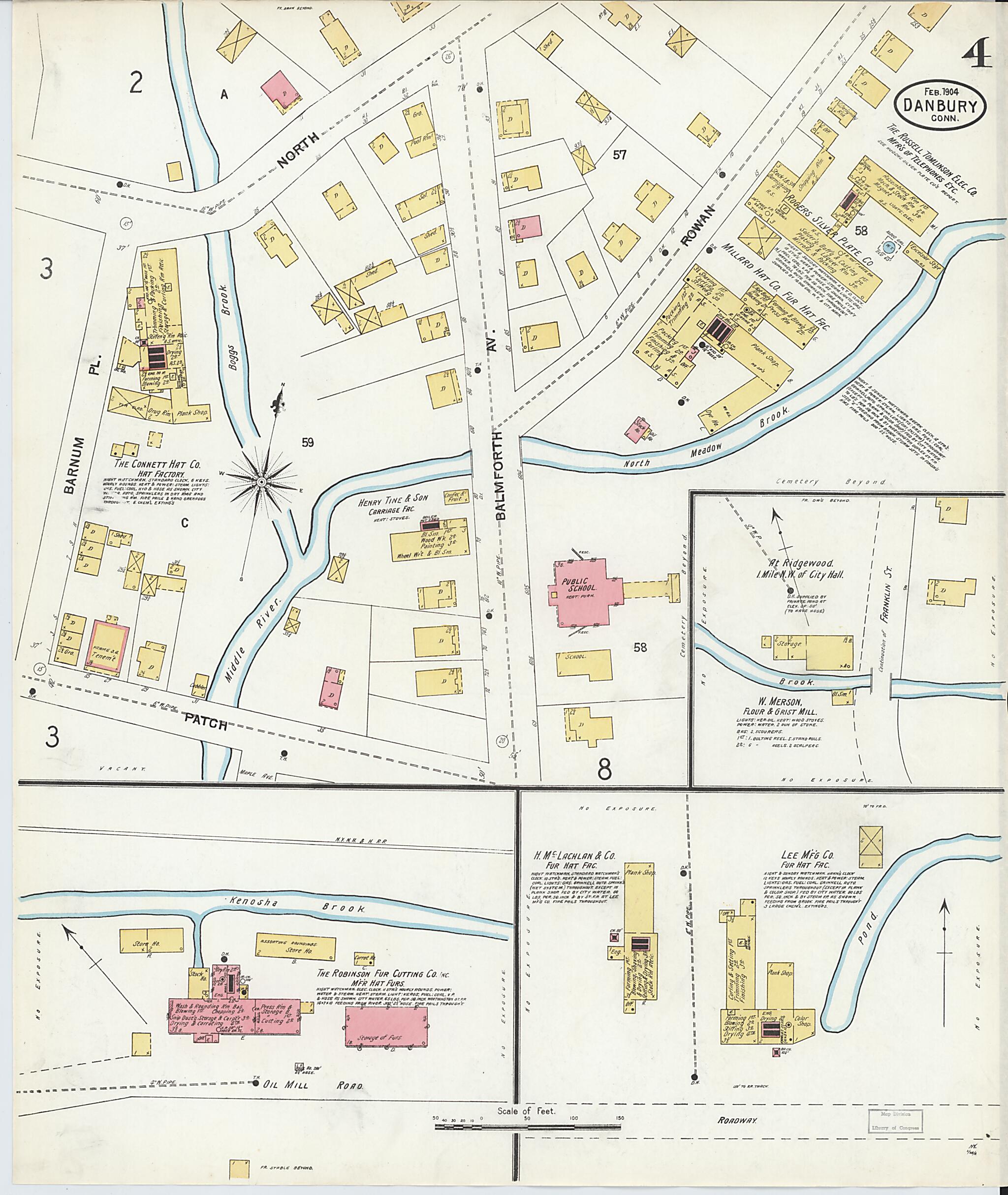 This old map of Danbury, Fairfield County, Connecticut was created by Sanborn Map Company in 1904