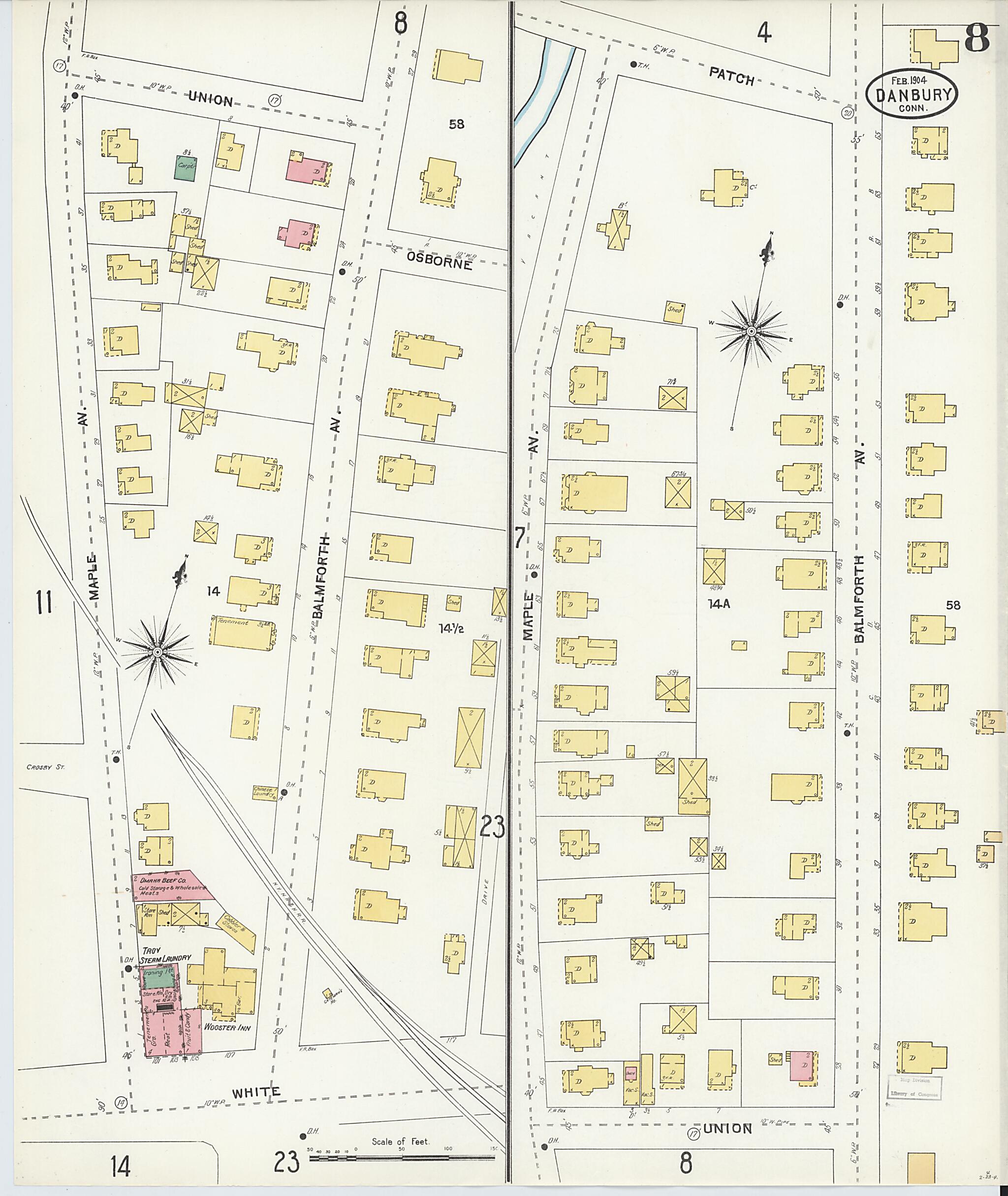 This old map of Danbury, Fairfield County, Connecticut was created by Sanborn Map Company in 1904