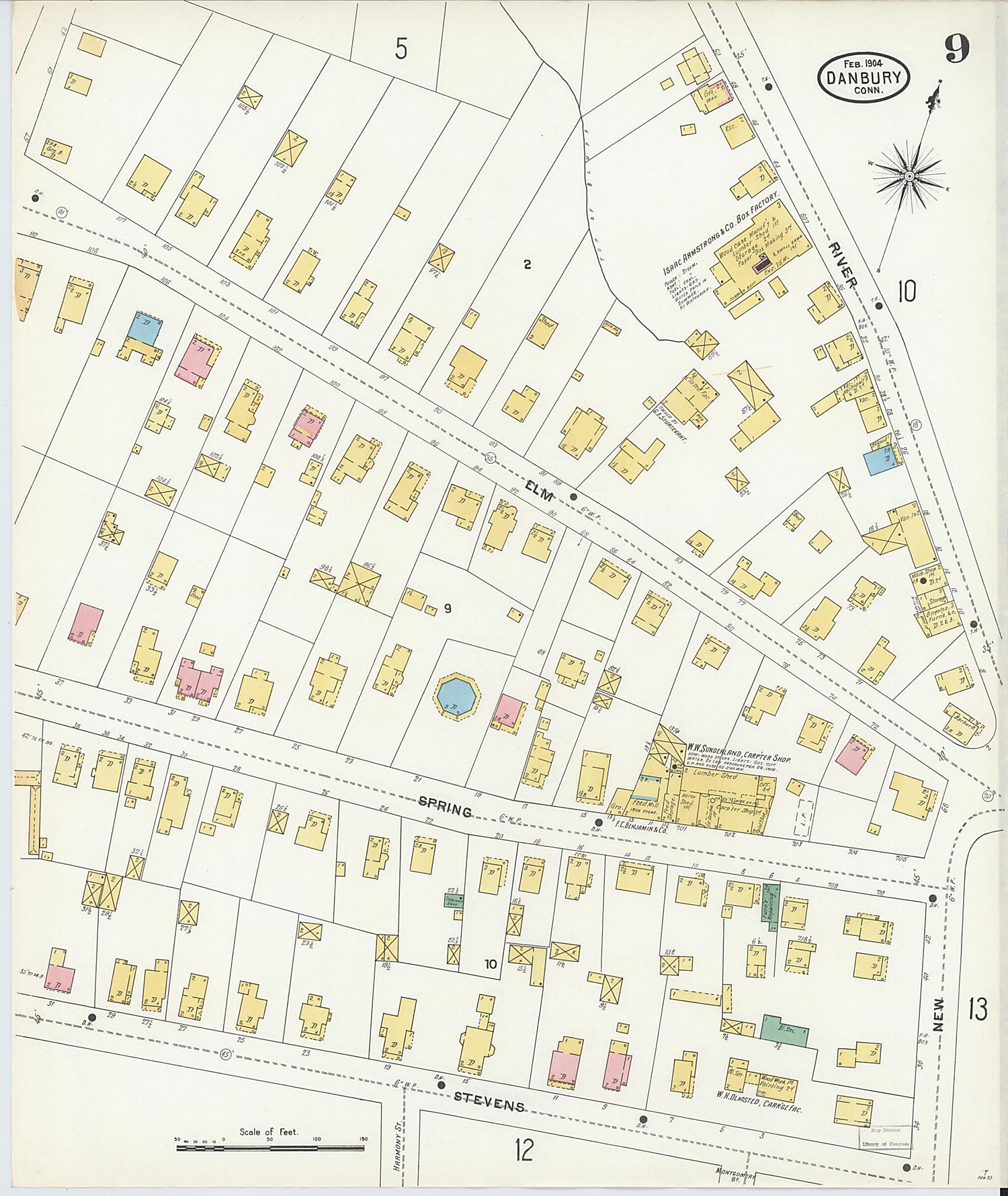 This old map of Danbury, Fairfield County, Connecticut was created by Sanborn Map Company in 1904