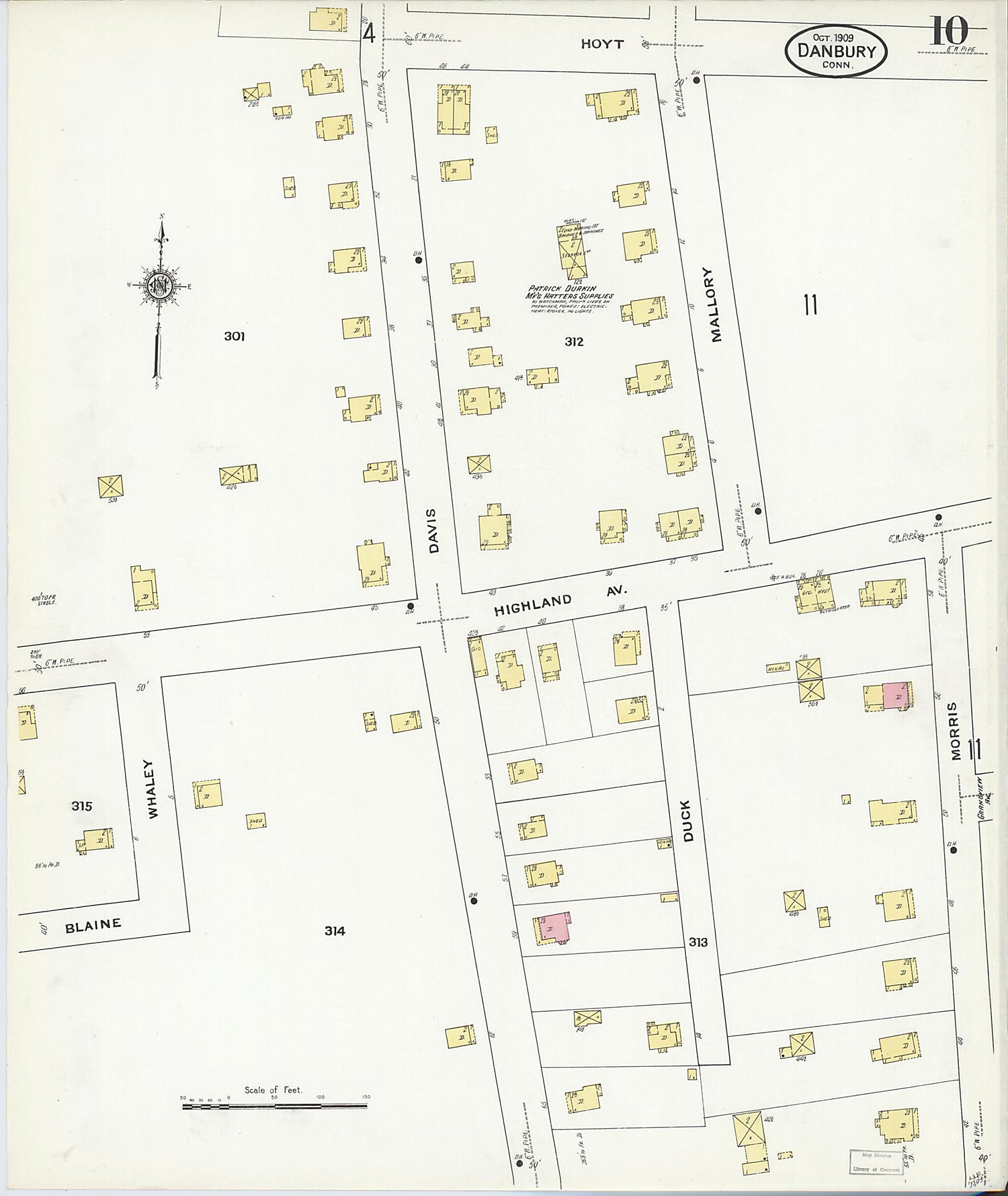 This old map of Danbury, Fairfield County, Connecticut was created by Sanborn Map Company in 1909