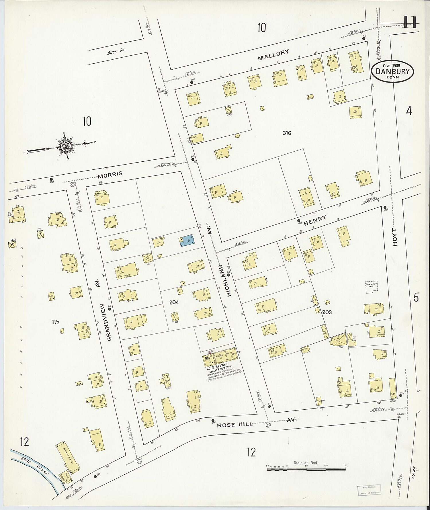 This old map of Danbury, Fairfield County, Connecticut was created by Sanborn Map Company in 1909