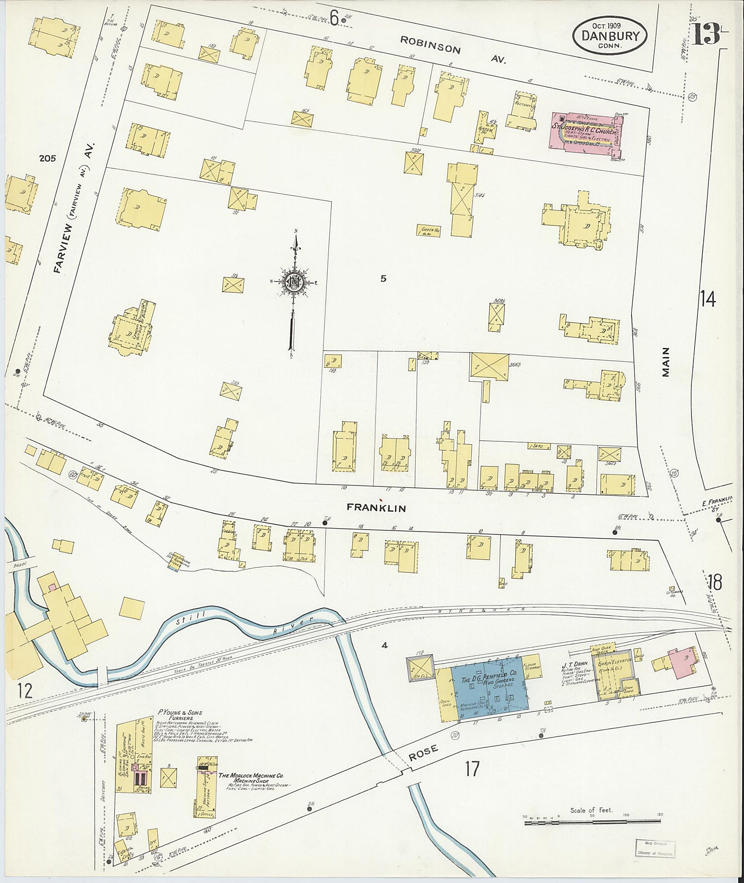 This old map of Danbury, Fairfield County, Connecticut was created by Sanborn Map Company in 1909